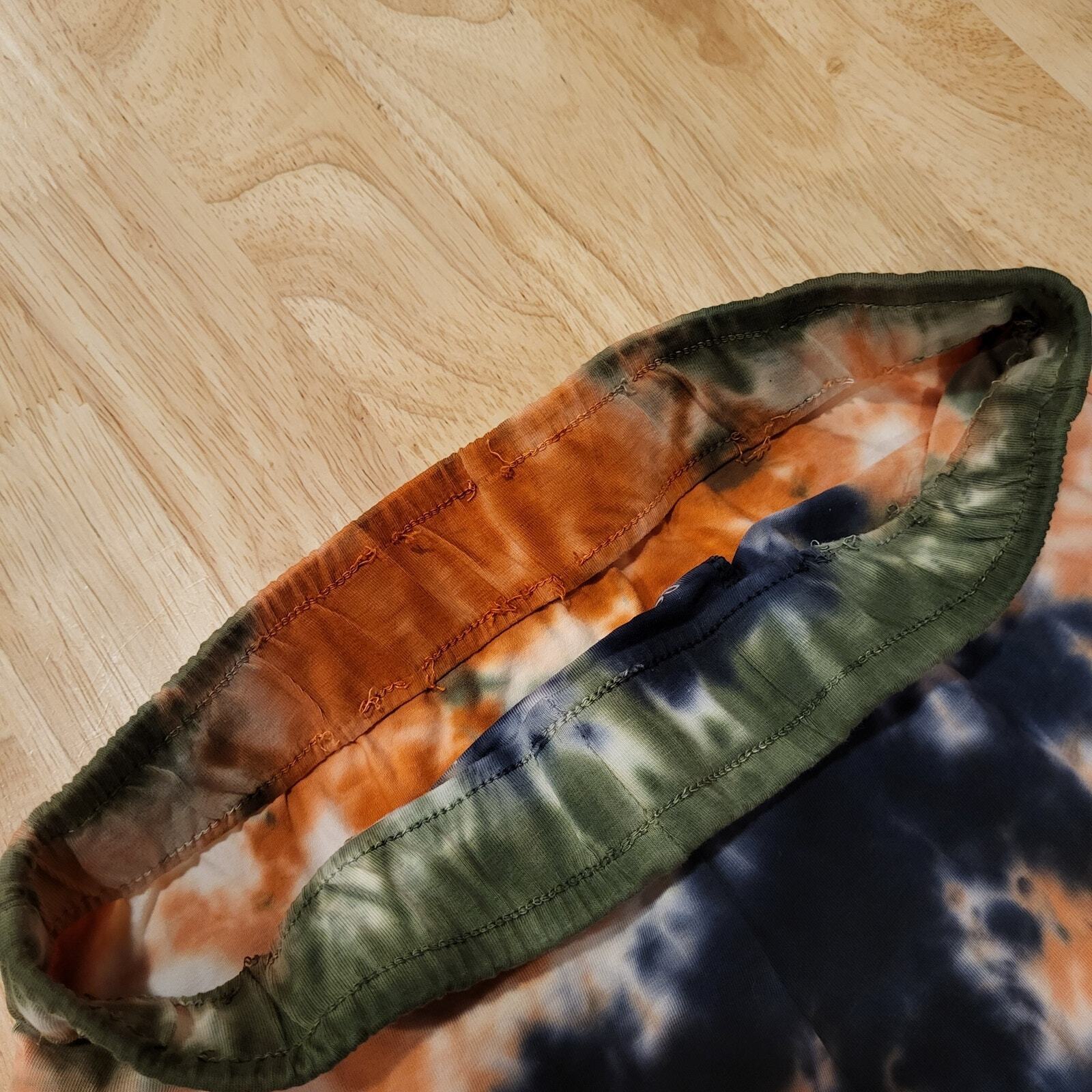 Orange & Blue Tie Dye Jersey Knit Pencil Skirt 24" Waist 31" Long