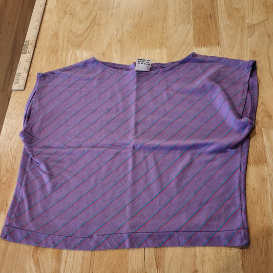 Vintage 80's Purple Off Shoulder Boat Neck Striped Flash dance Cropped Tshirt 