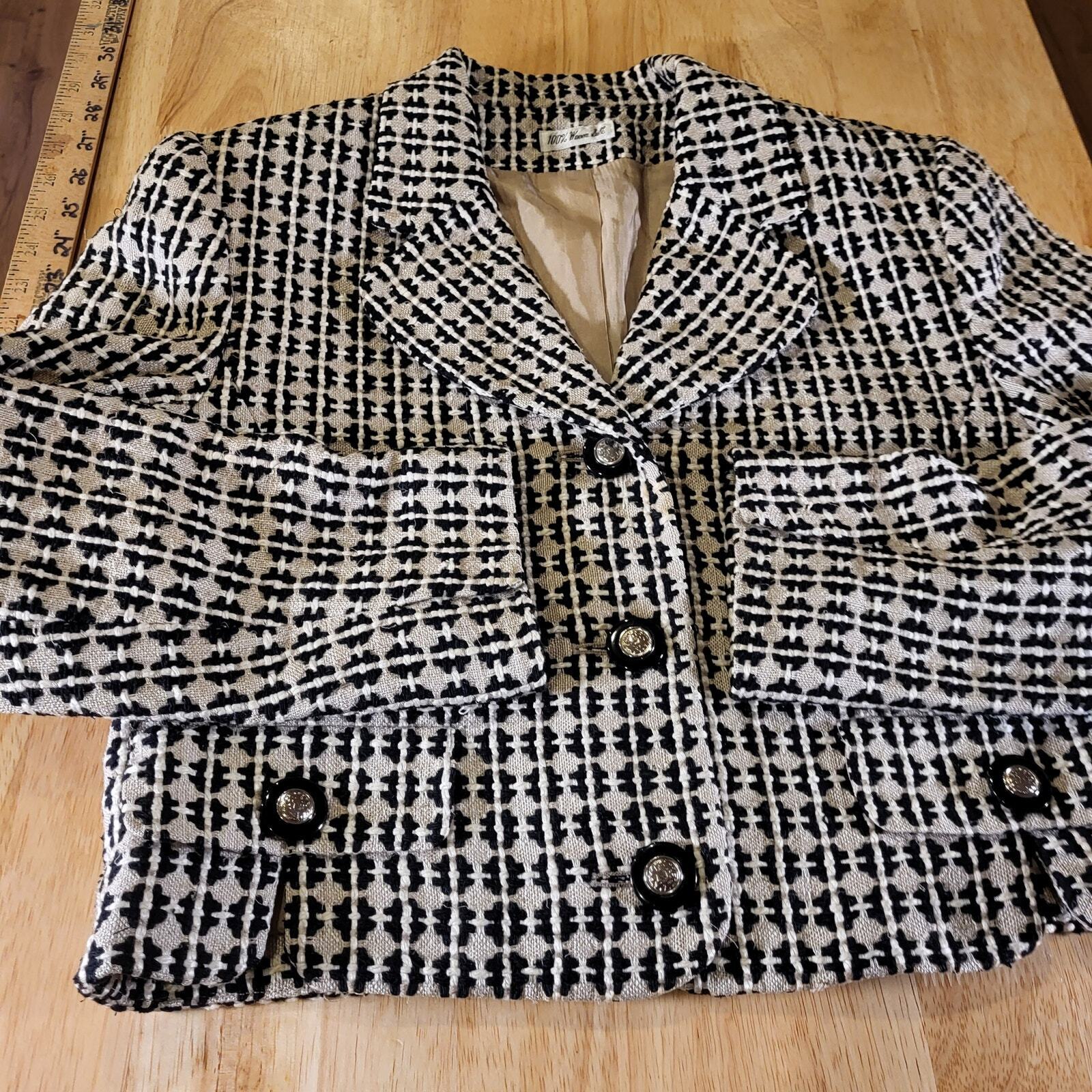 Doncaster Geometric 100% Silk Tweed Coat Pockets Buttons Notched Hem Size 2