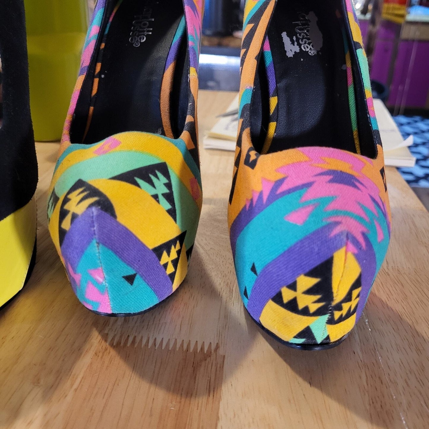 Charlotte Russe Neon Aztec Print Platform Heels Size 6 cloth high stiletto 