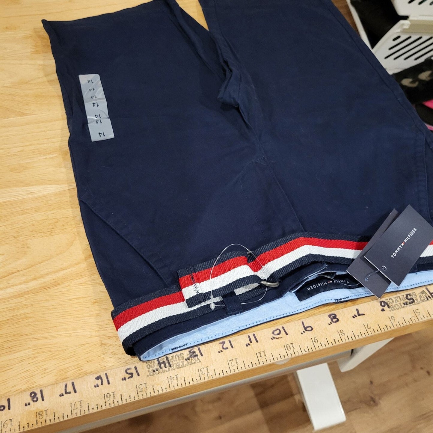 NWT Tommy Hilfiger Size 14 Boys Shorts Belt Cotton Blue 30" Waist