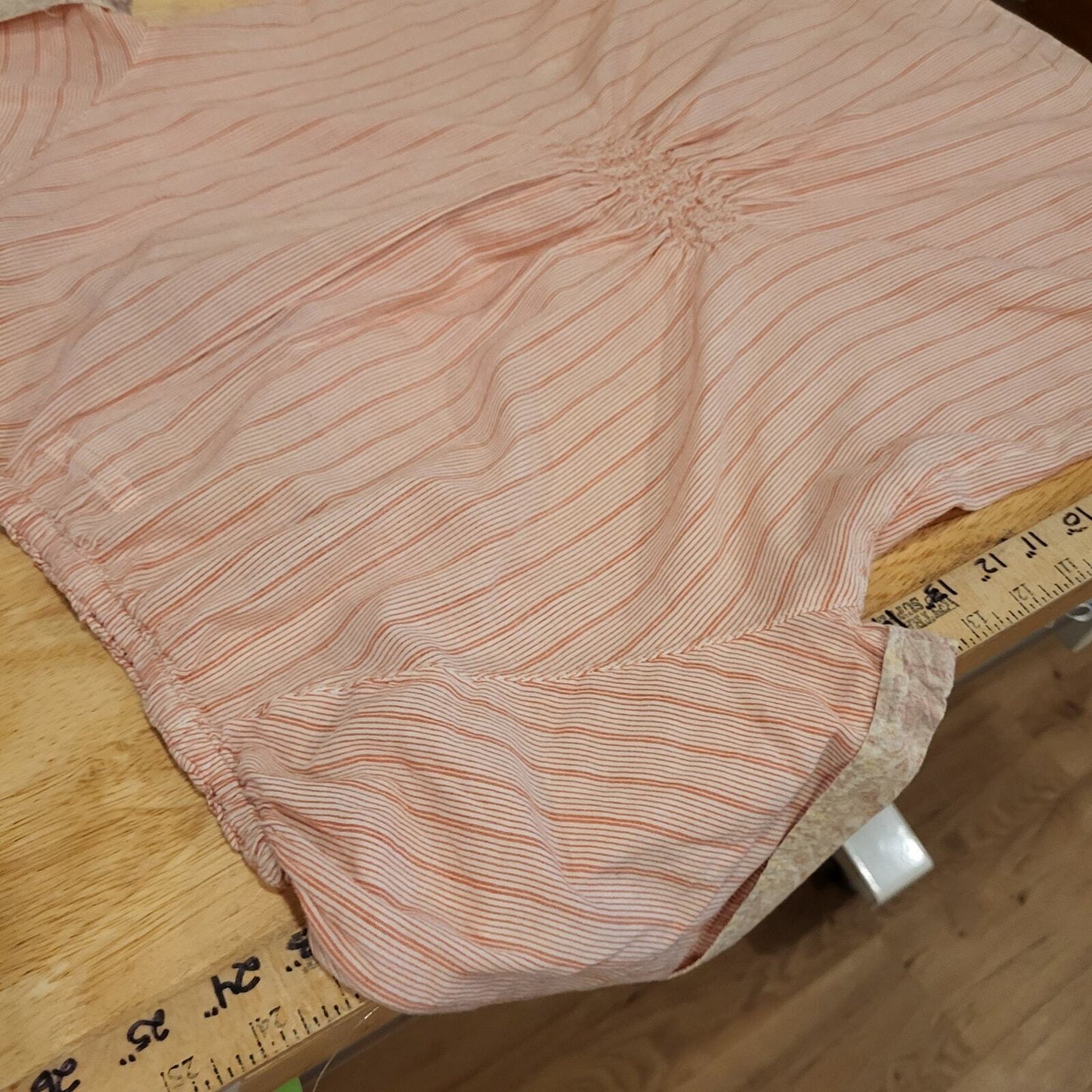 Ruff Hewn 100% Cotton Medium Red Striped Blouse Elastic Cap Sleeve 