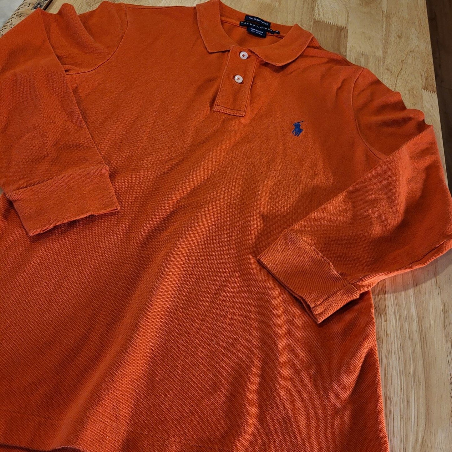 Ralph Lauren The Skinny Polo Orange Medium Cotton Long Sleeve