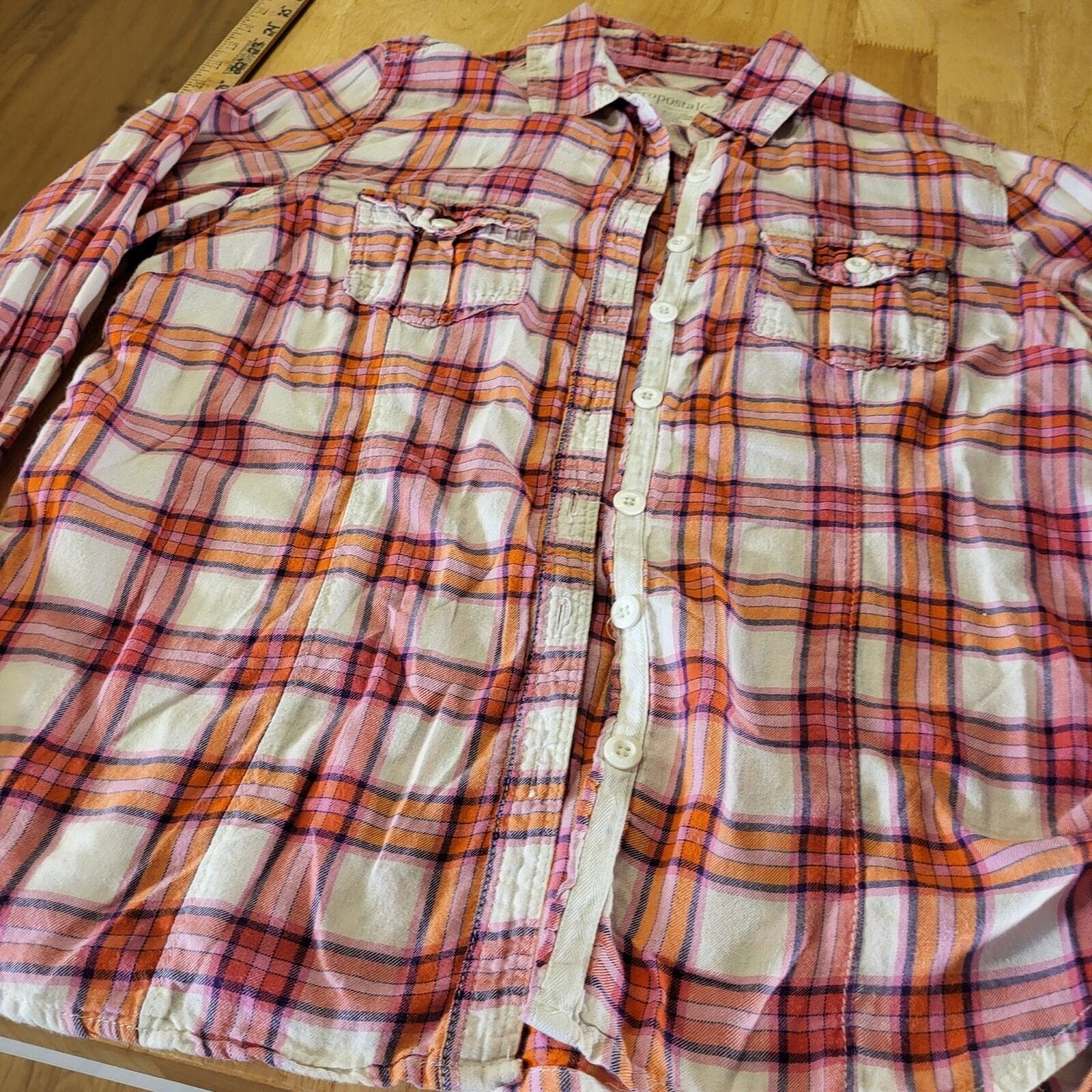 Aeropostale Pink Plaid Flannel Button Down Collared Shirt XL 20" P2P 