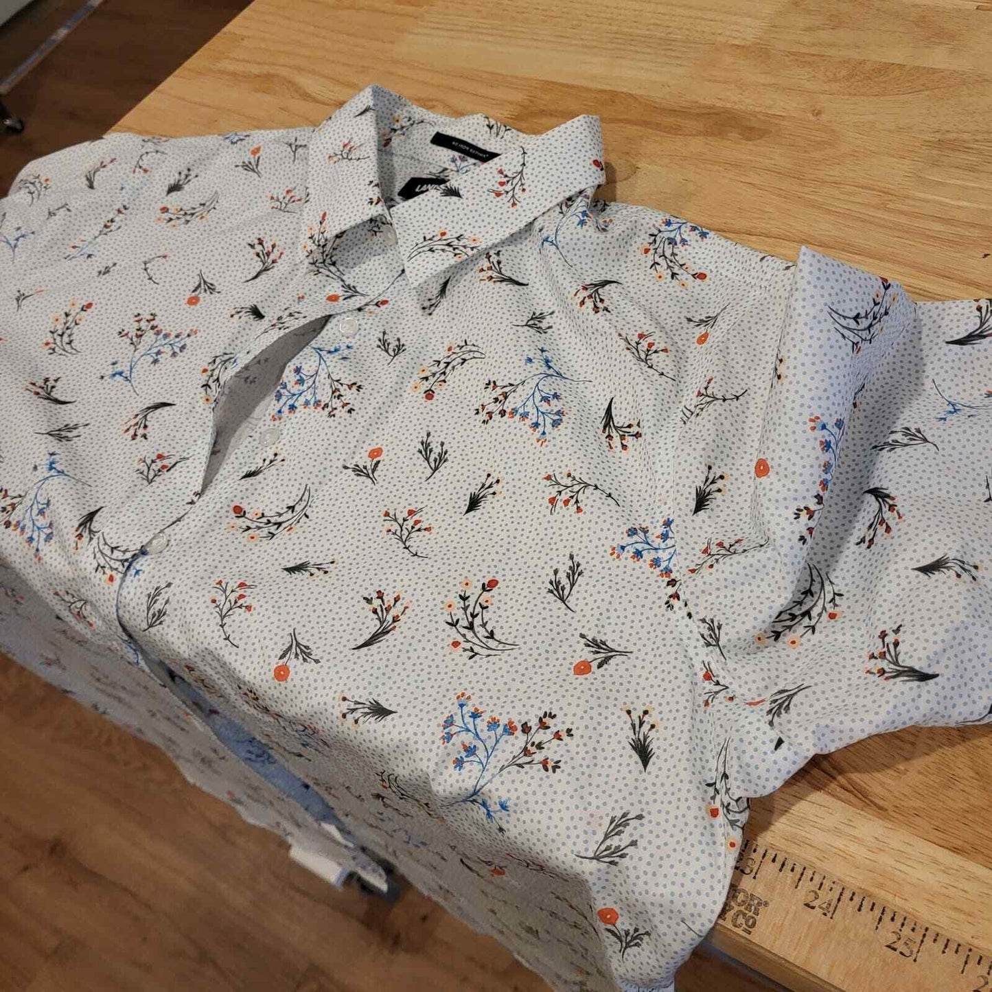Floral Cotton Land's End Women's Button Down Collard Shirt No Iron Supima 16