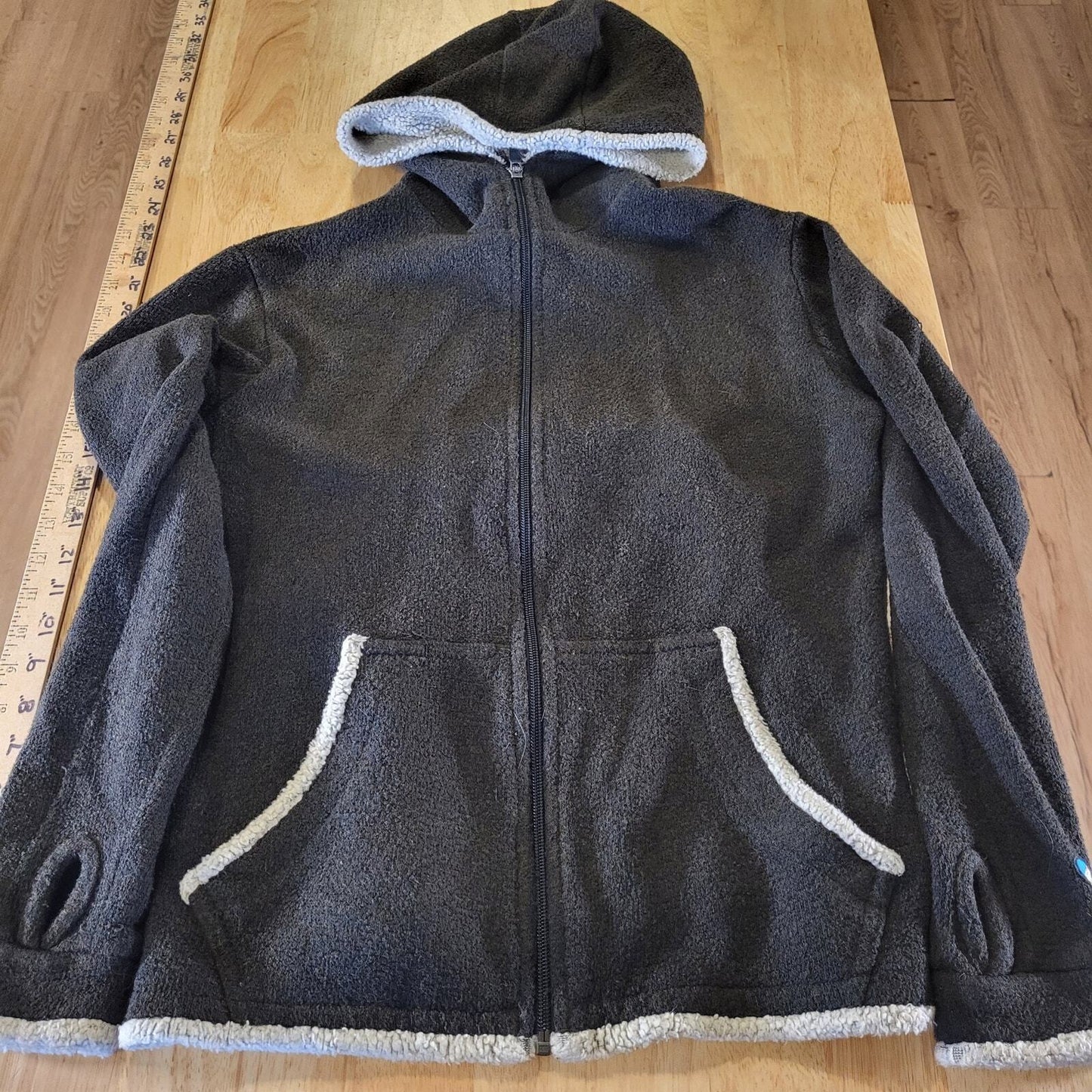 Kuhl Alfpaca Fleece Brown Hooded Zip Up Front Pockets 