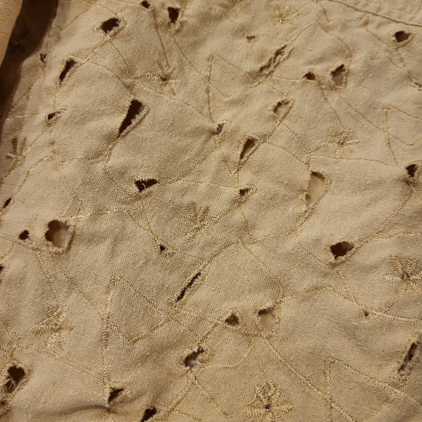 220 Hickory Raw Silk Pastel Yellow Cutout Floral Lined Button Collar 22" P2P