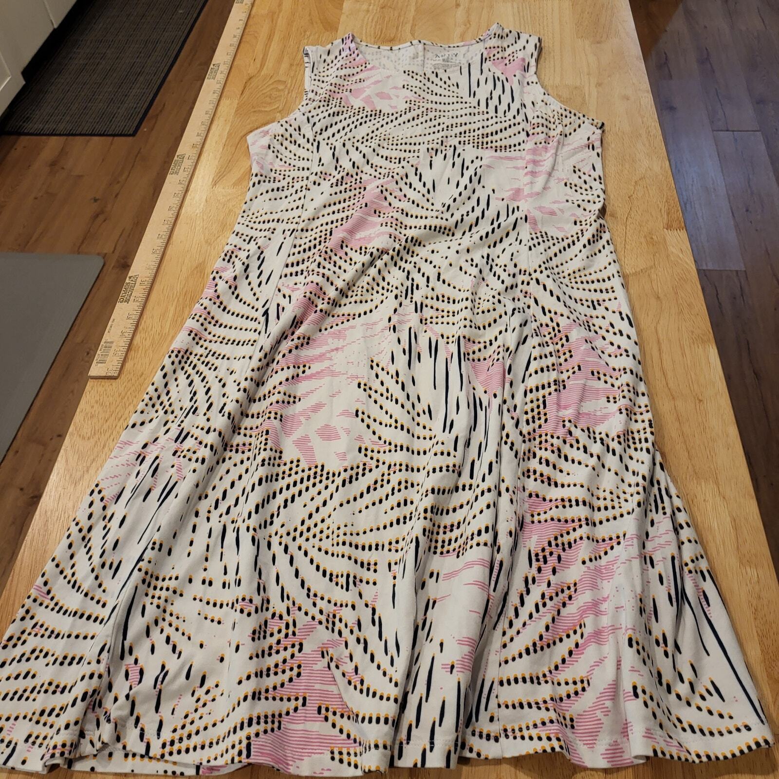 Soft Knit Abstract Botanical Pink & Blue Tank T-shirt Midi Dress Large 