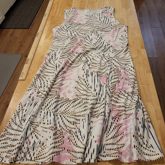 Soft Knit Abstract Botanical Pink & Blue Tank T-shirt Midi Dress Large 