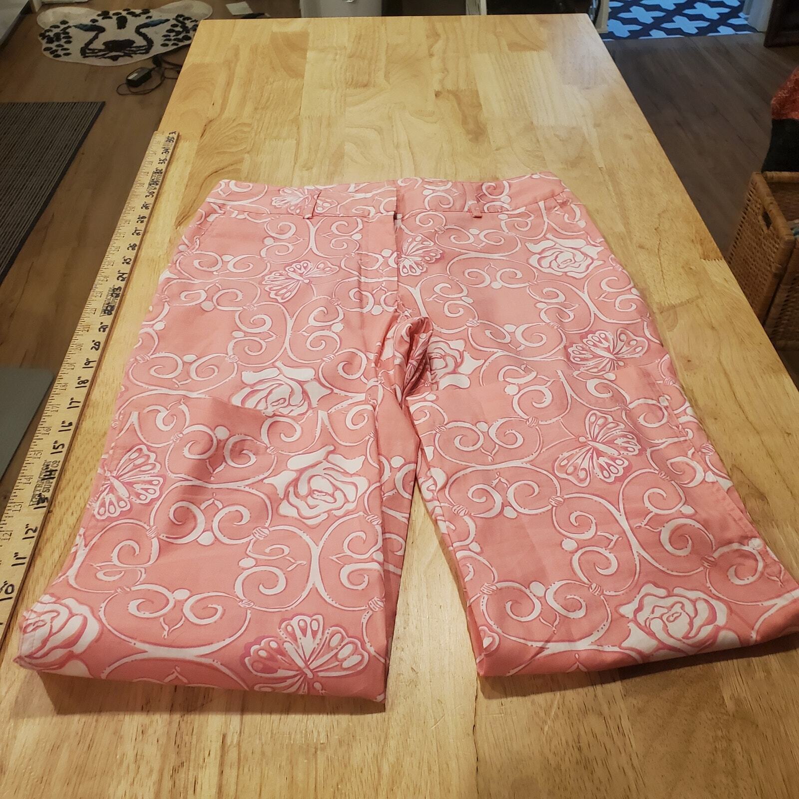 Lilly Pulitzer Pink & White Rose & Butterfly Print Ankle Pants Size 4
