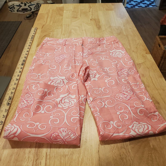 Lilly Pulitzer Pink & White Rose & Butterfly Print Ankle Pants Size 4