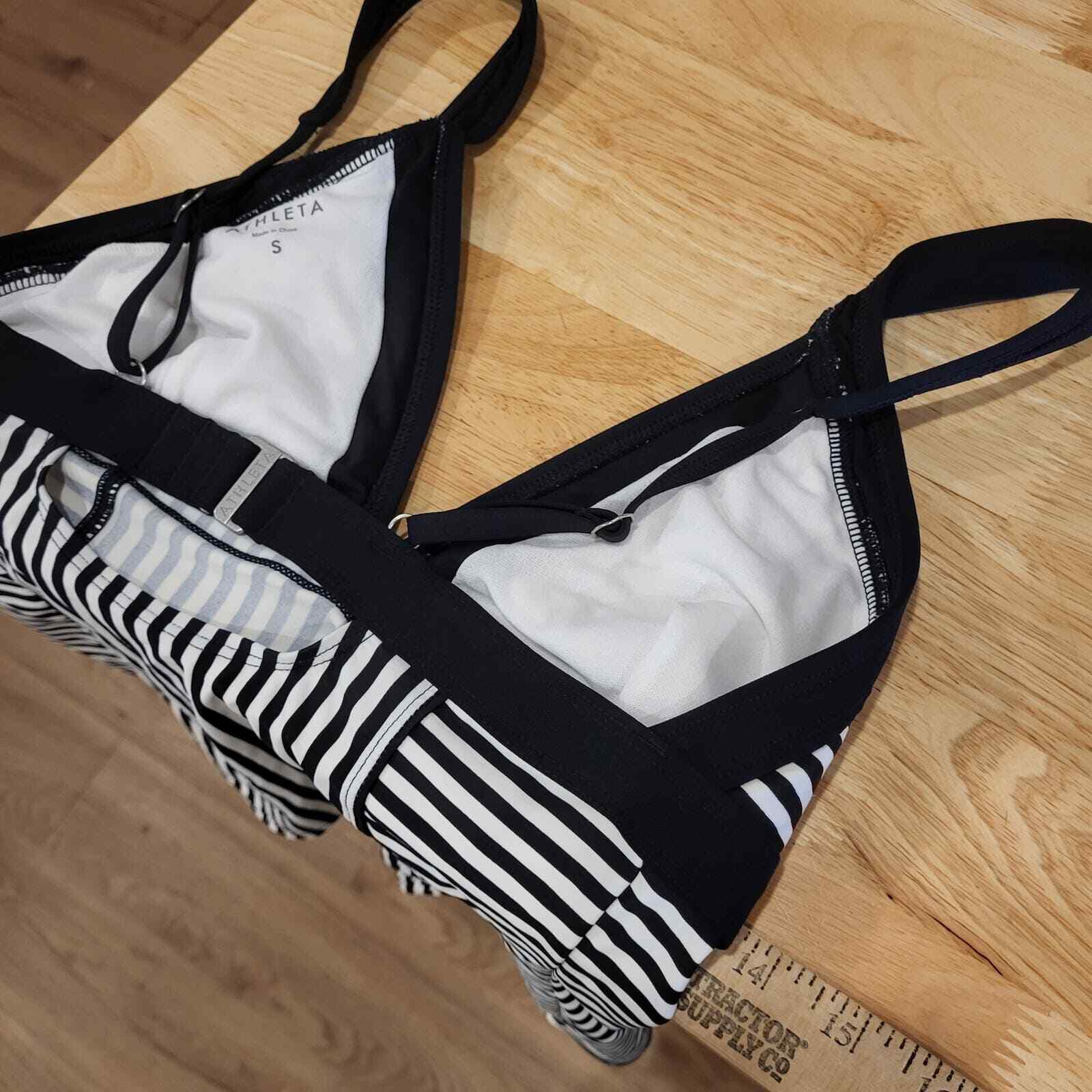 Athleta swim top striped black and white triangle strap metal clasp full 