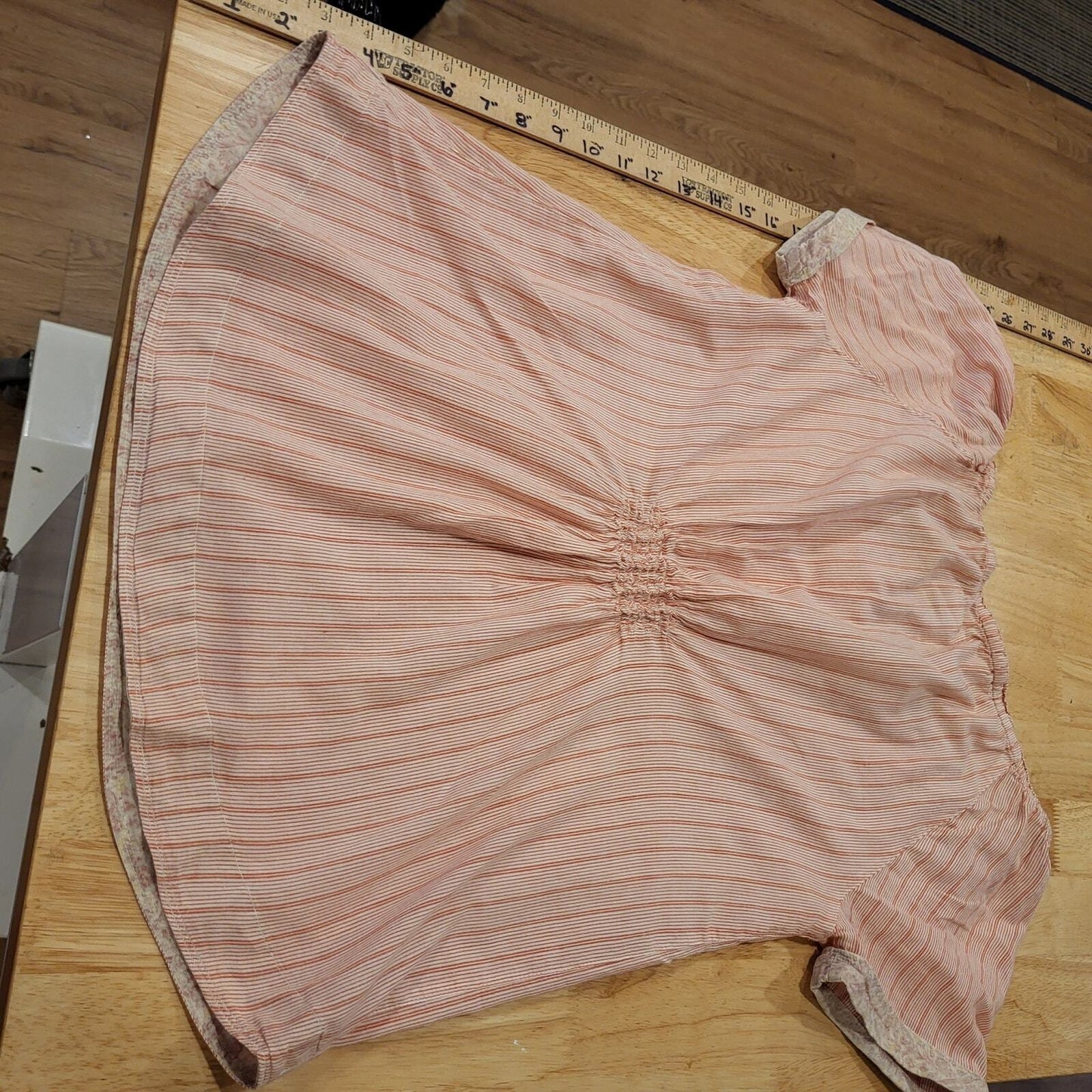 Ruff Hewn 100% Cotton Medium Red Striped Blouse Elastic Cap Sleeve 