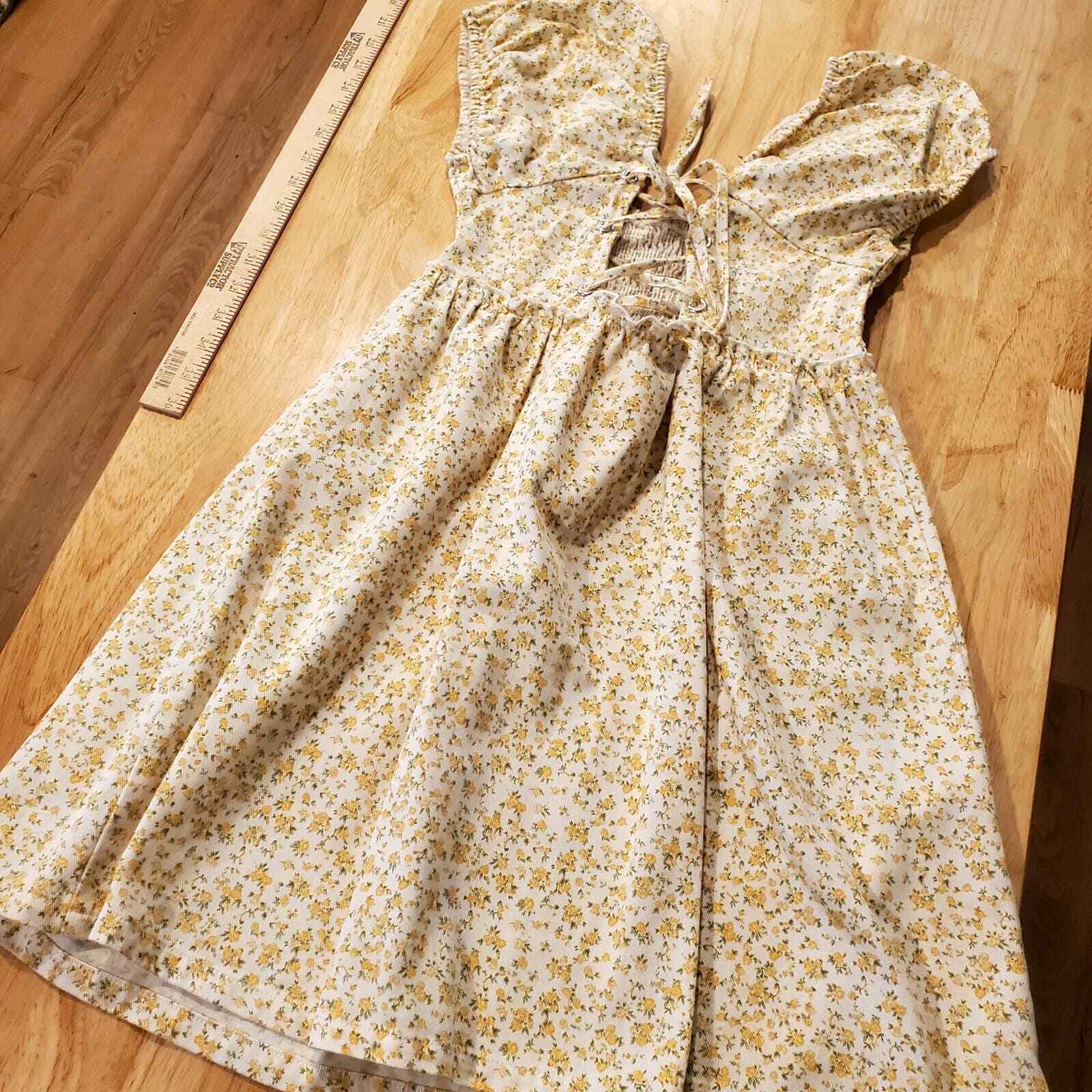 Yellow Floral Denim Puff Sleeve Laced Front Mini