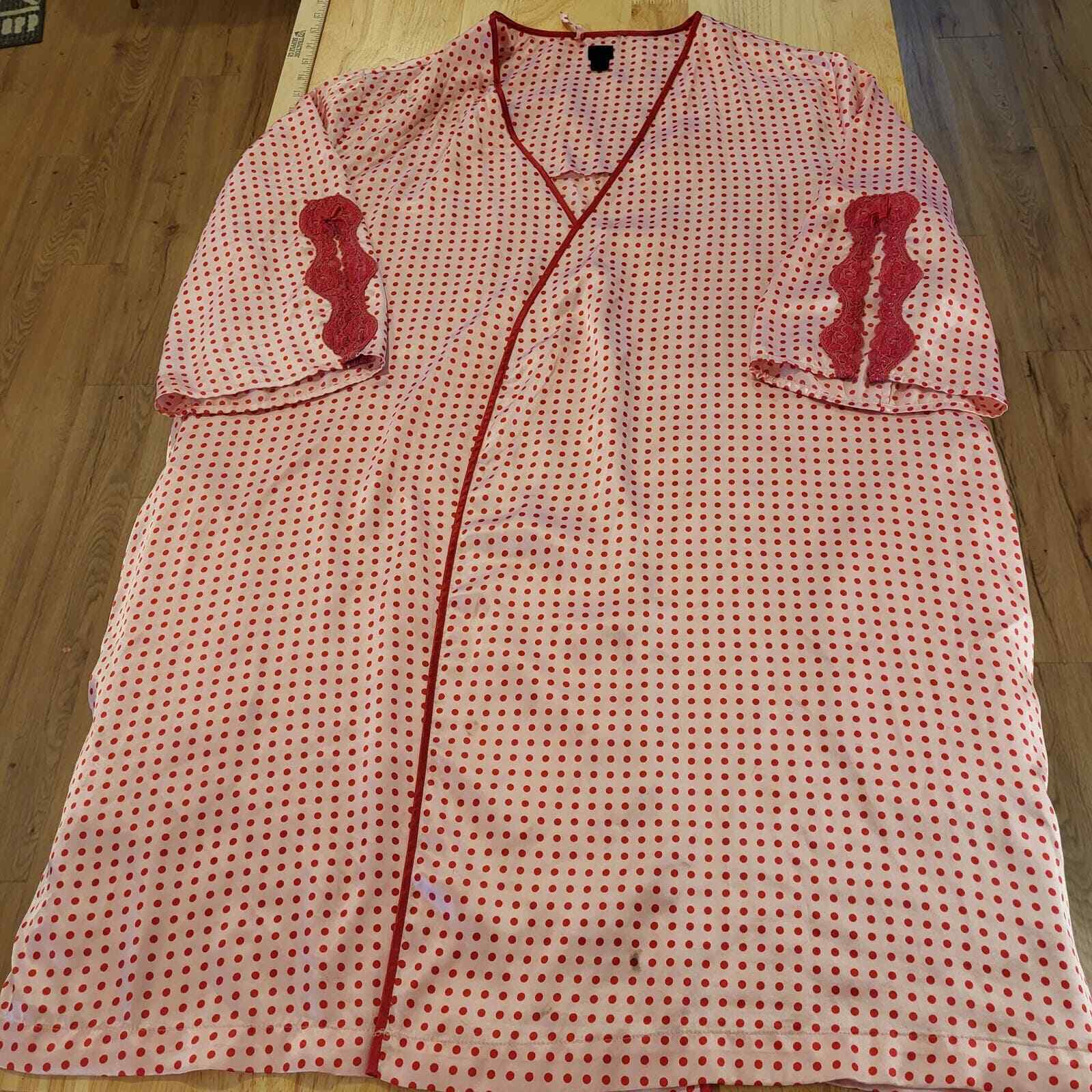 Pink & Red Polka Dot Satin Short Robe Lace Detail 26" Pit To Pit