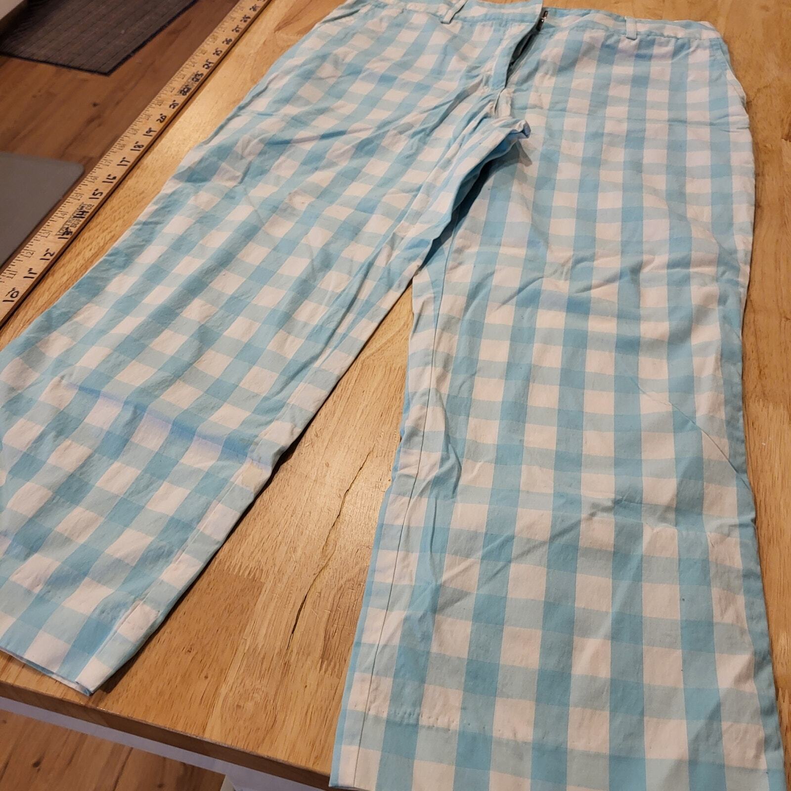 Lilly Pulitzer Blue gingham cropped pants zip pocket cotton straight size 6