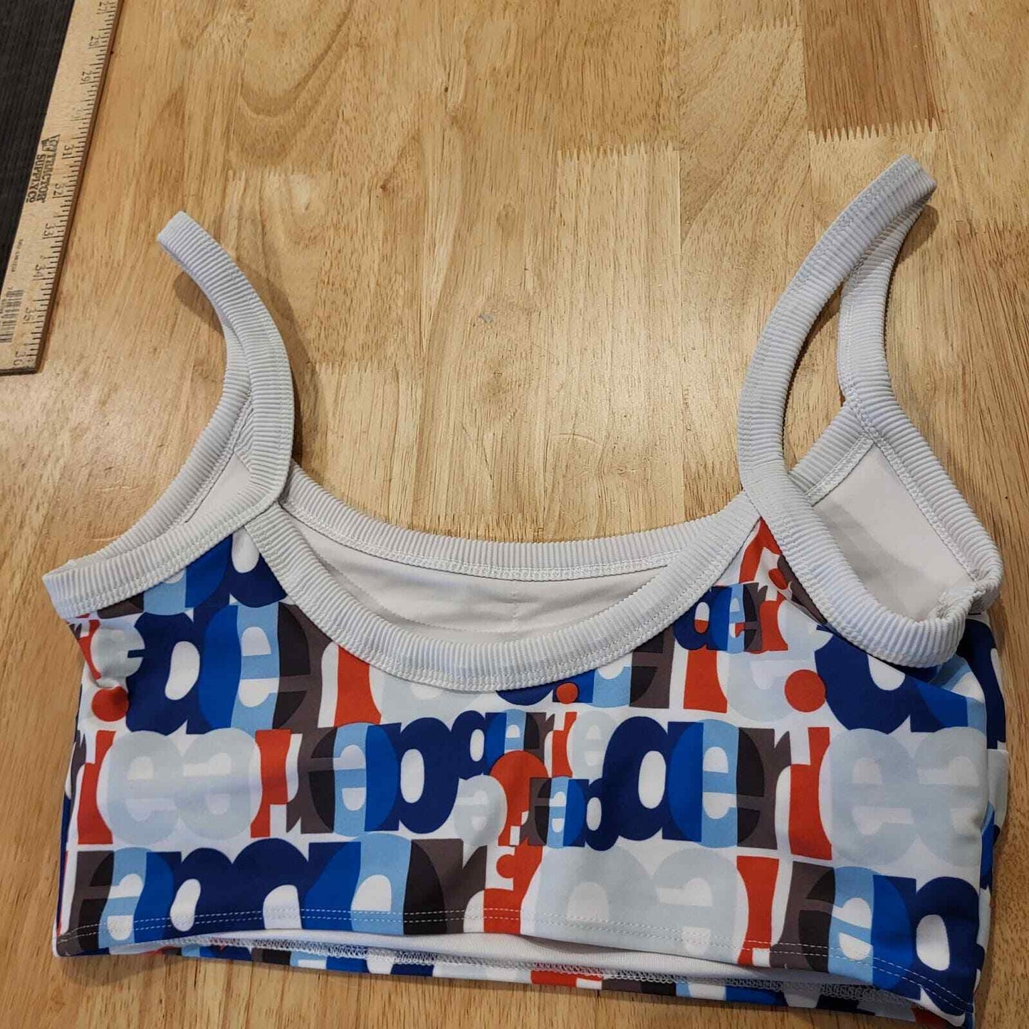 Aerie Swim Sports Top Signature Print Red White Blue Medium 