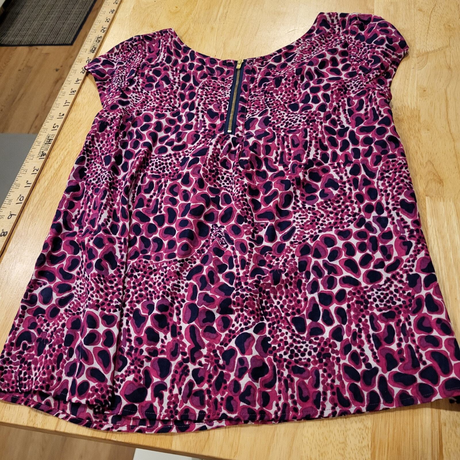 Lilly Pulitzer Pink Leopard Print Cap Sleeve T-shirt XS 22" P2P Cotton