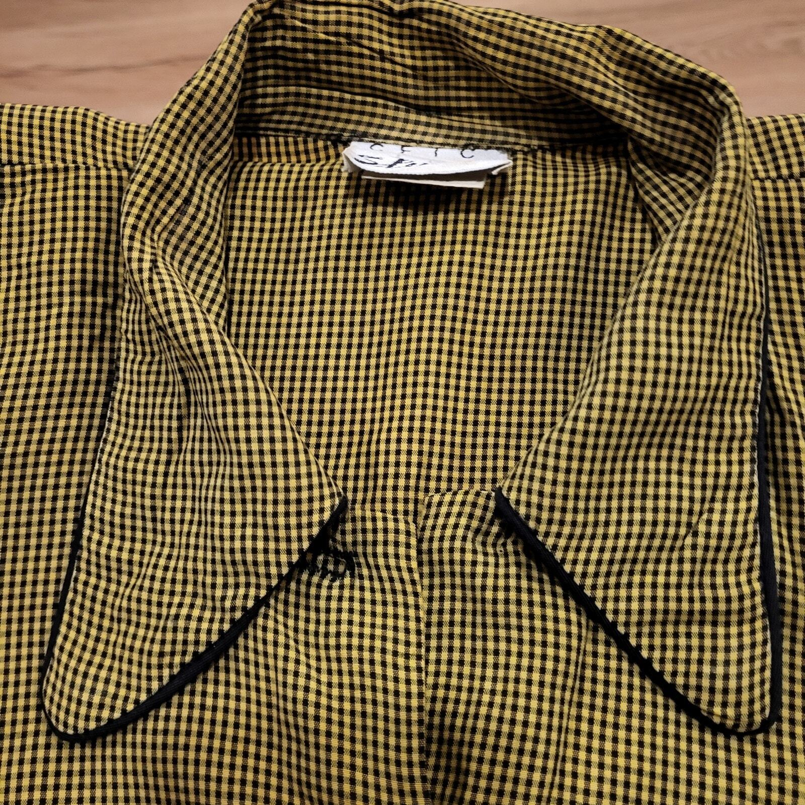Vintage Cftc Studio Black and Yellow/green Check A-line Button Down Collared Top