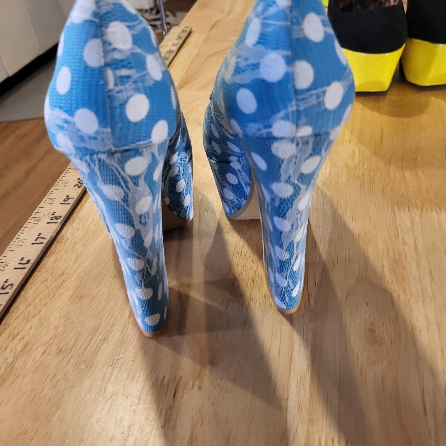 FRH Fahrenheit Blue with white  Polka Dot Lace super high platform size 6