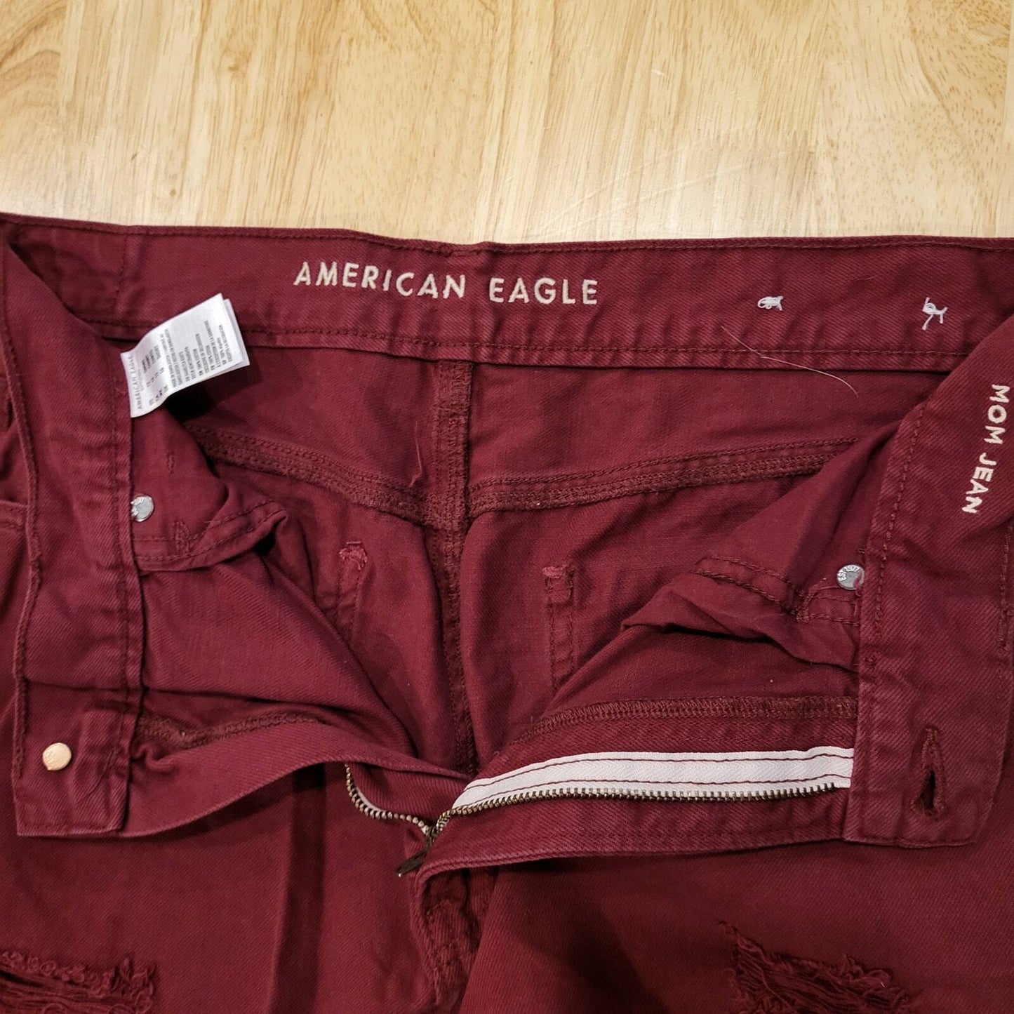 Maroon American Eagle Outfitters Mom Jeans Size 12 Short Distressed Knee Detail