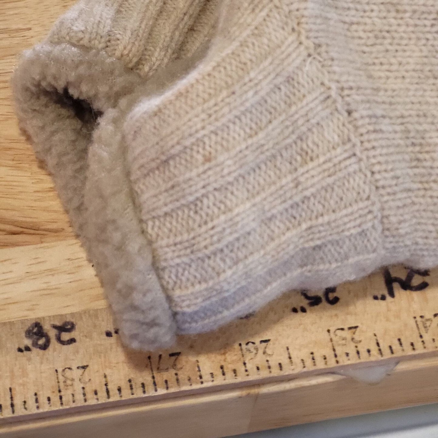 L. L. Bean Beige Wool Full Zip Fleece Lined Sweater  Medium See Photo for hole