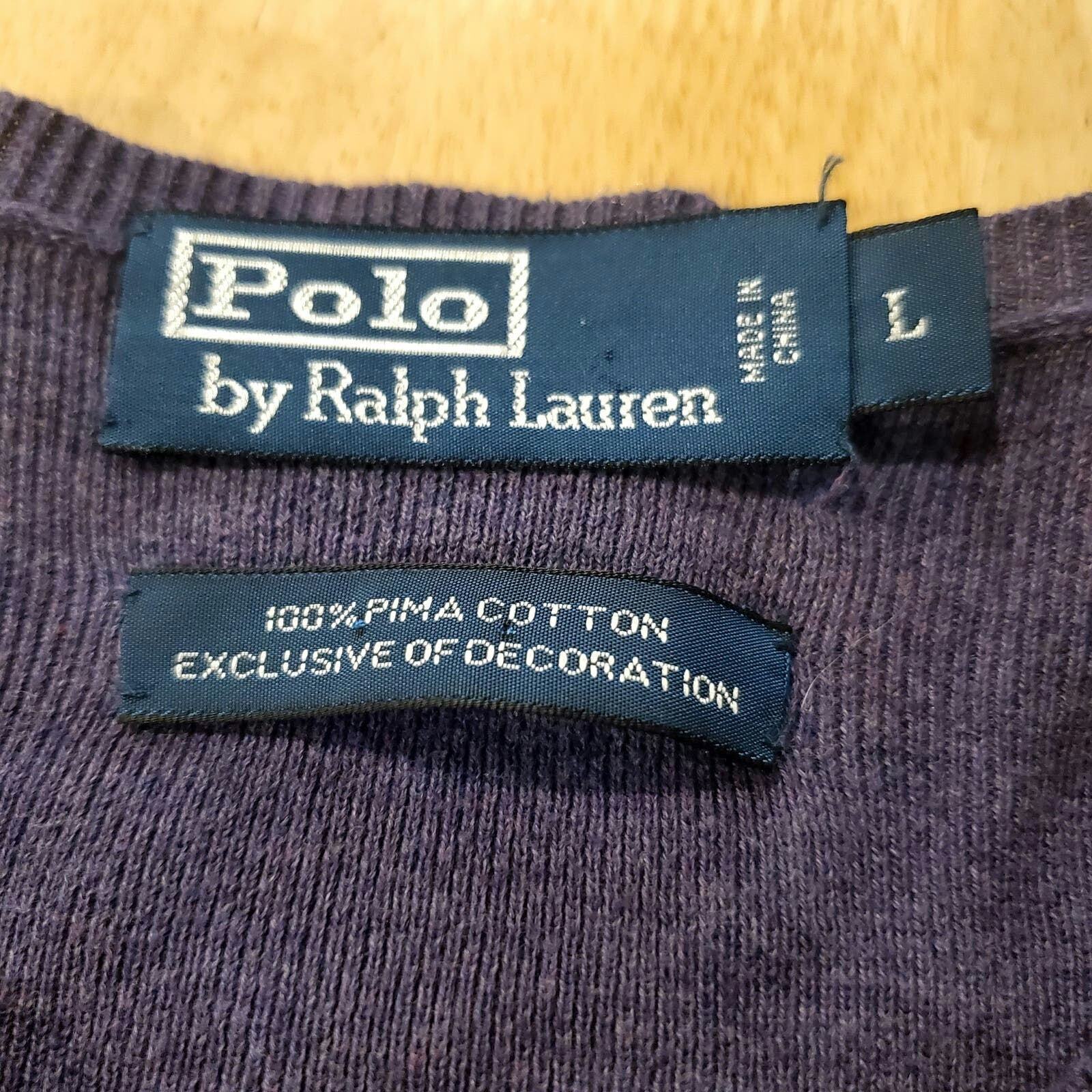 Polo By Ralph Lauren Purple 100% Cotton Light Weight Sweater Large Tight knit 