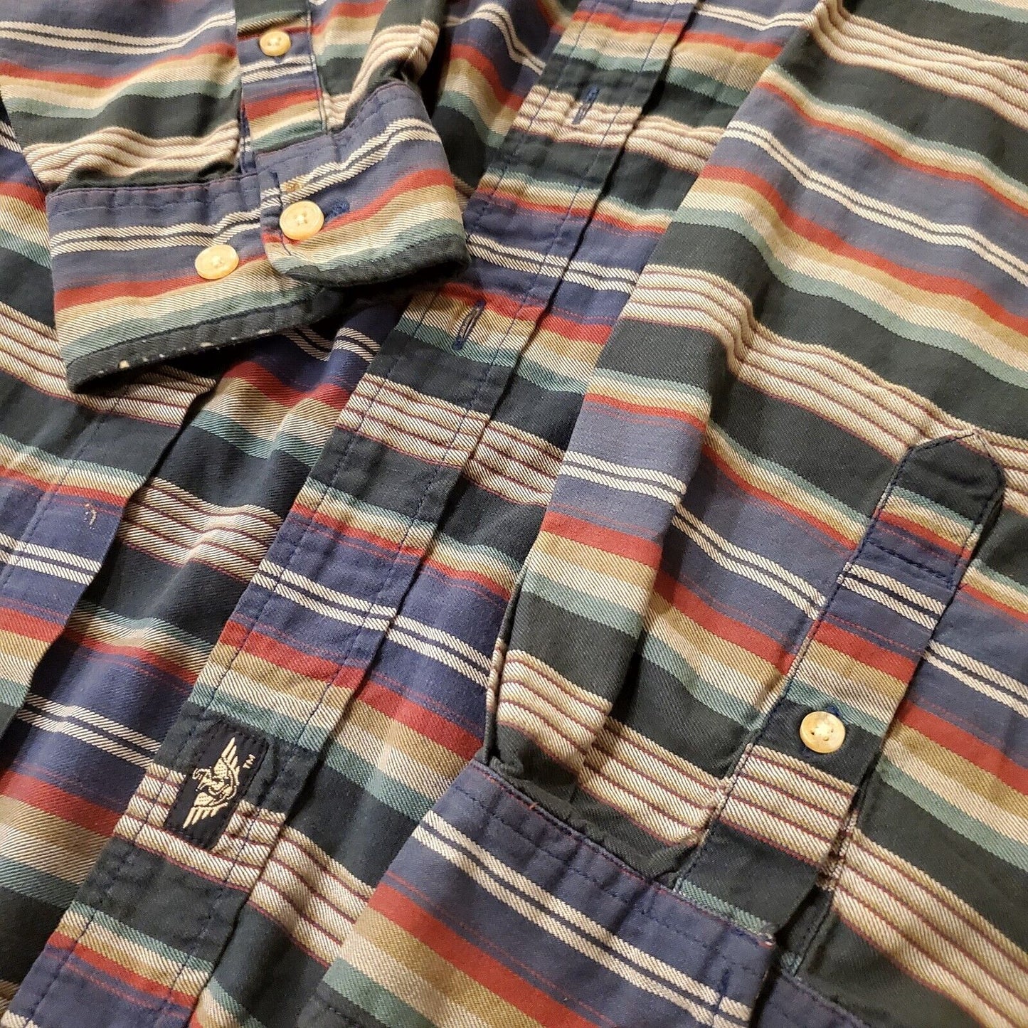 Vintage Dockers Striped Shirt Men's Large Button Down Long Sleeve White Green