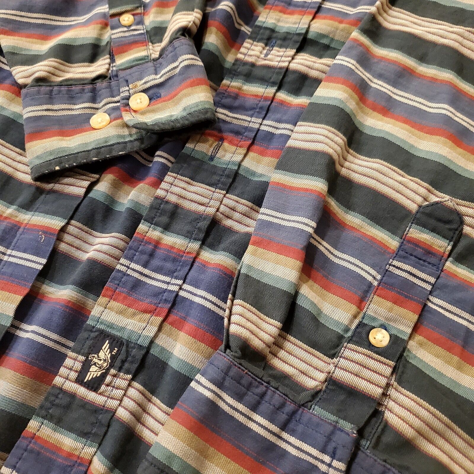 Vintage Dockers Striped Shirt Men's Large Button Down Long Sleeve White Green
