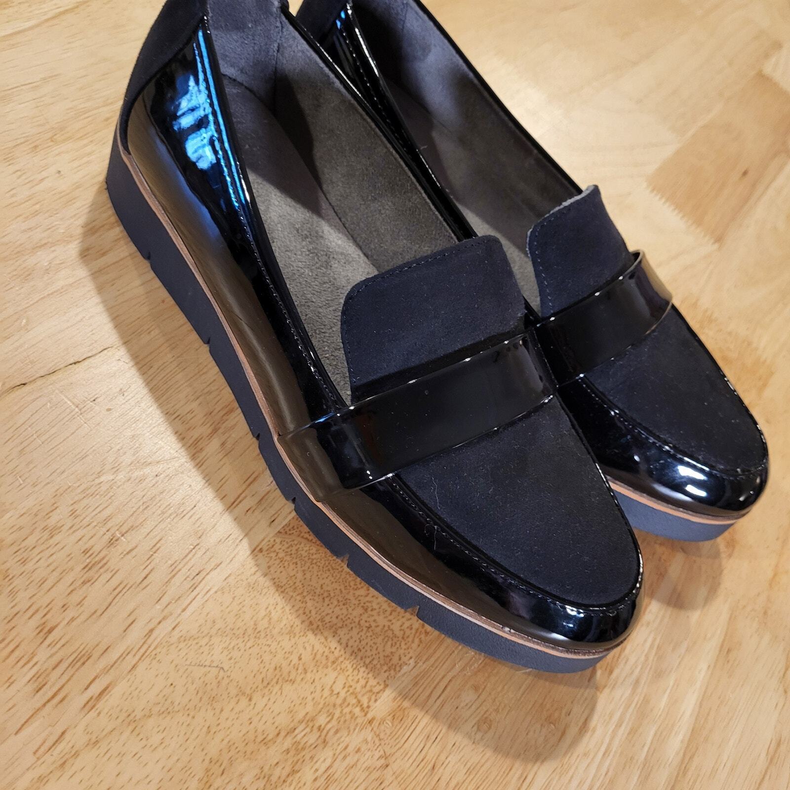 Dr. Scholl's Suede Patten Leather Size 7.5 Black Comfort  