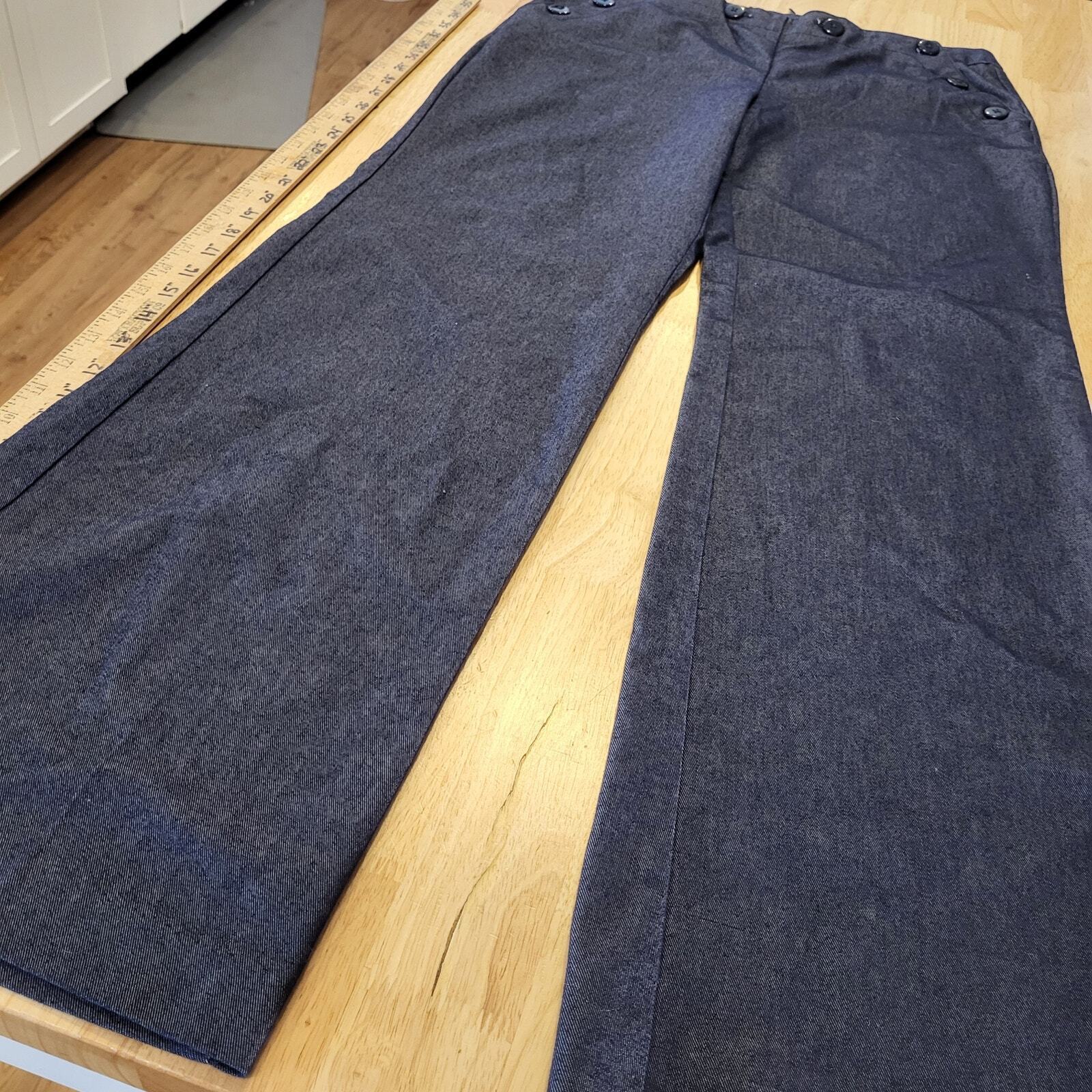 Express Stretch Blue Sailor Pants Wide Let Button Pocket 9/10 Denim 30" Waist