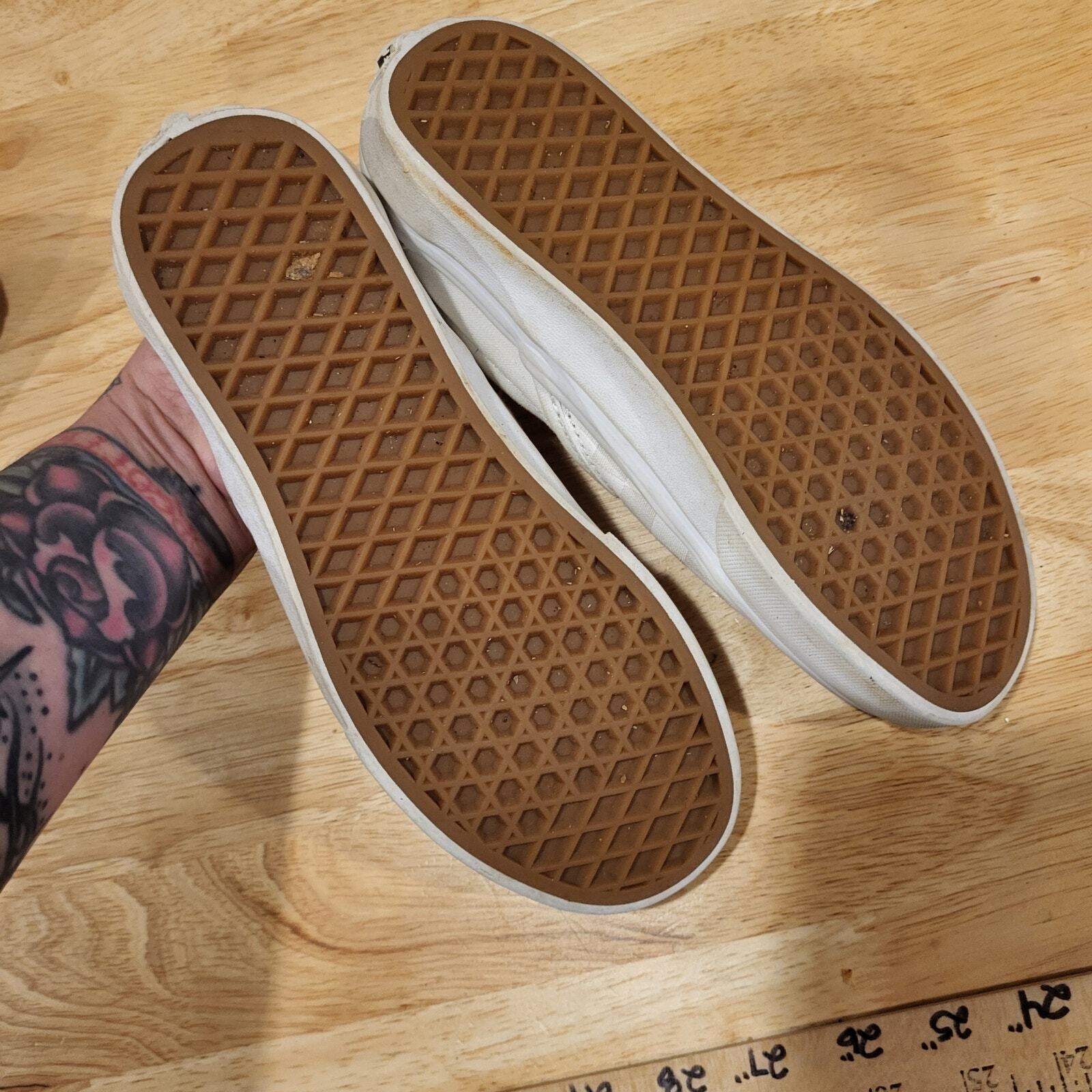 Us Women's Size 6 Vans Checkerboard Slides Beige White 9"