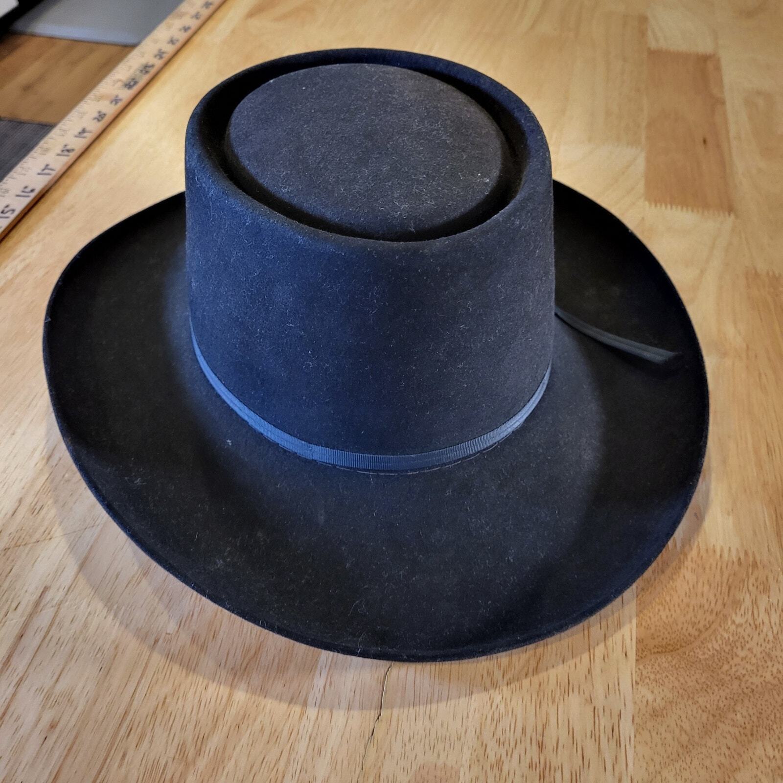 Resistol Gambler 6 7/8 Black Wester Hat Felt Wide Brim With Box Very Clean 