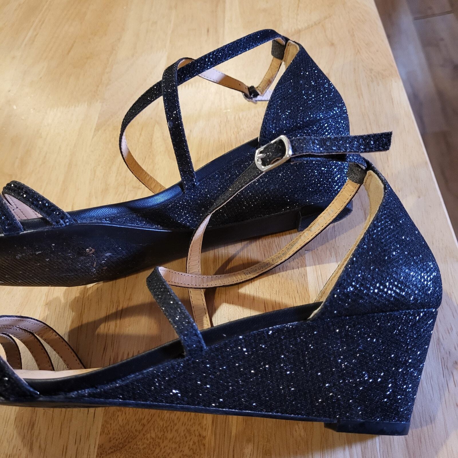 Badgley Mischka Black Rhinestone Strappy Wedge Worn Once Designer size 10