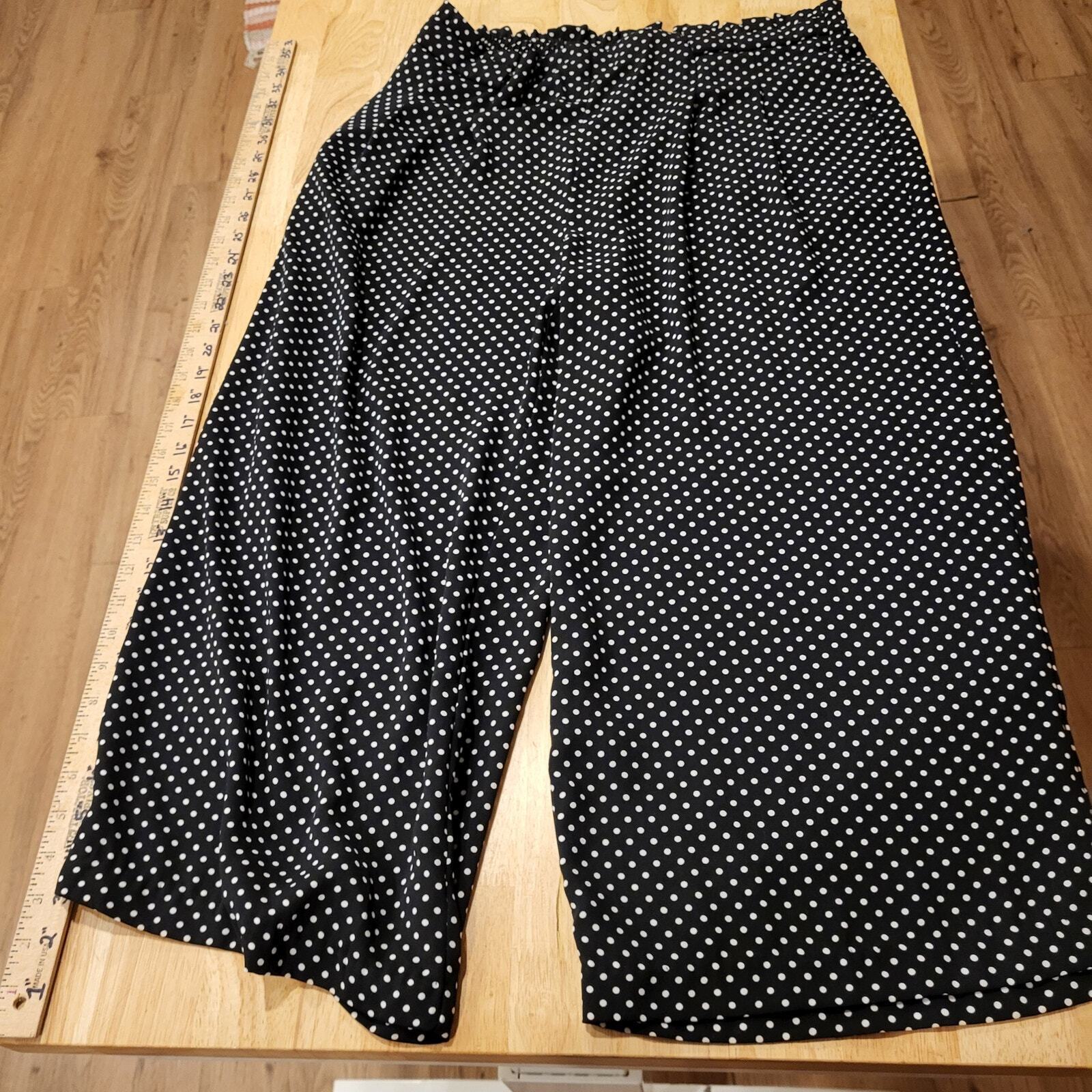 Adriene Vittadini Black & White Polkadot Elastic Waist Wide Leg Palazzo pants
