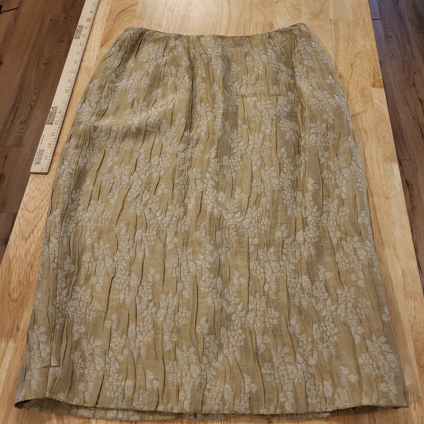 Doncaster Linen Blend  Botanical Detail Pencil Skirt Italian Back Slit 10 30" W
