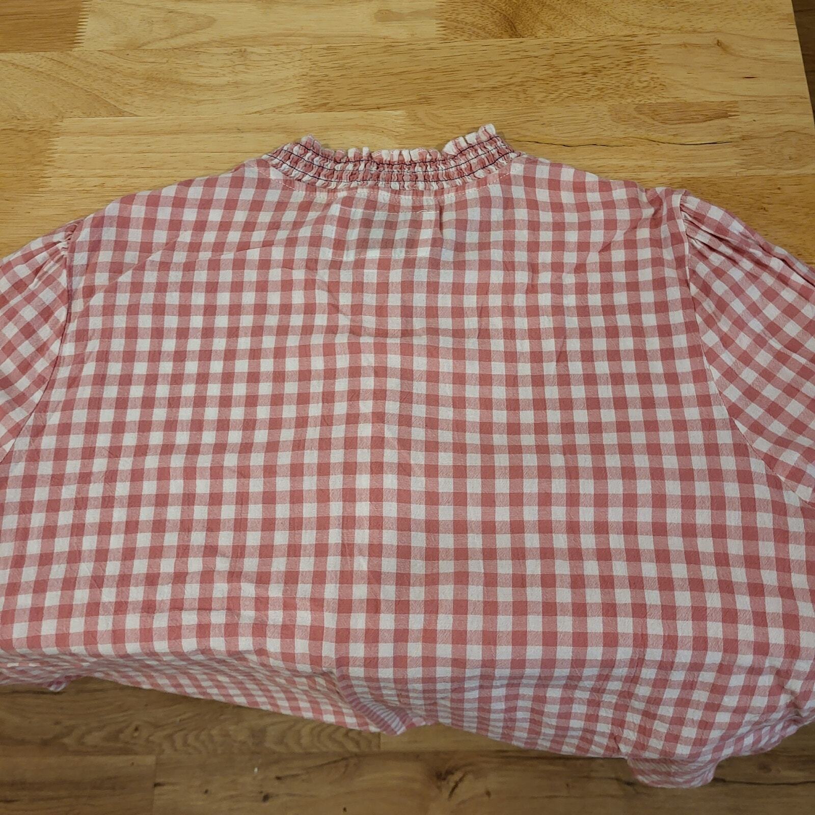 Rochelle Behrens The Shirt Gingham Pink Sheered Collar & Cuff Cotton Long Sleeve