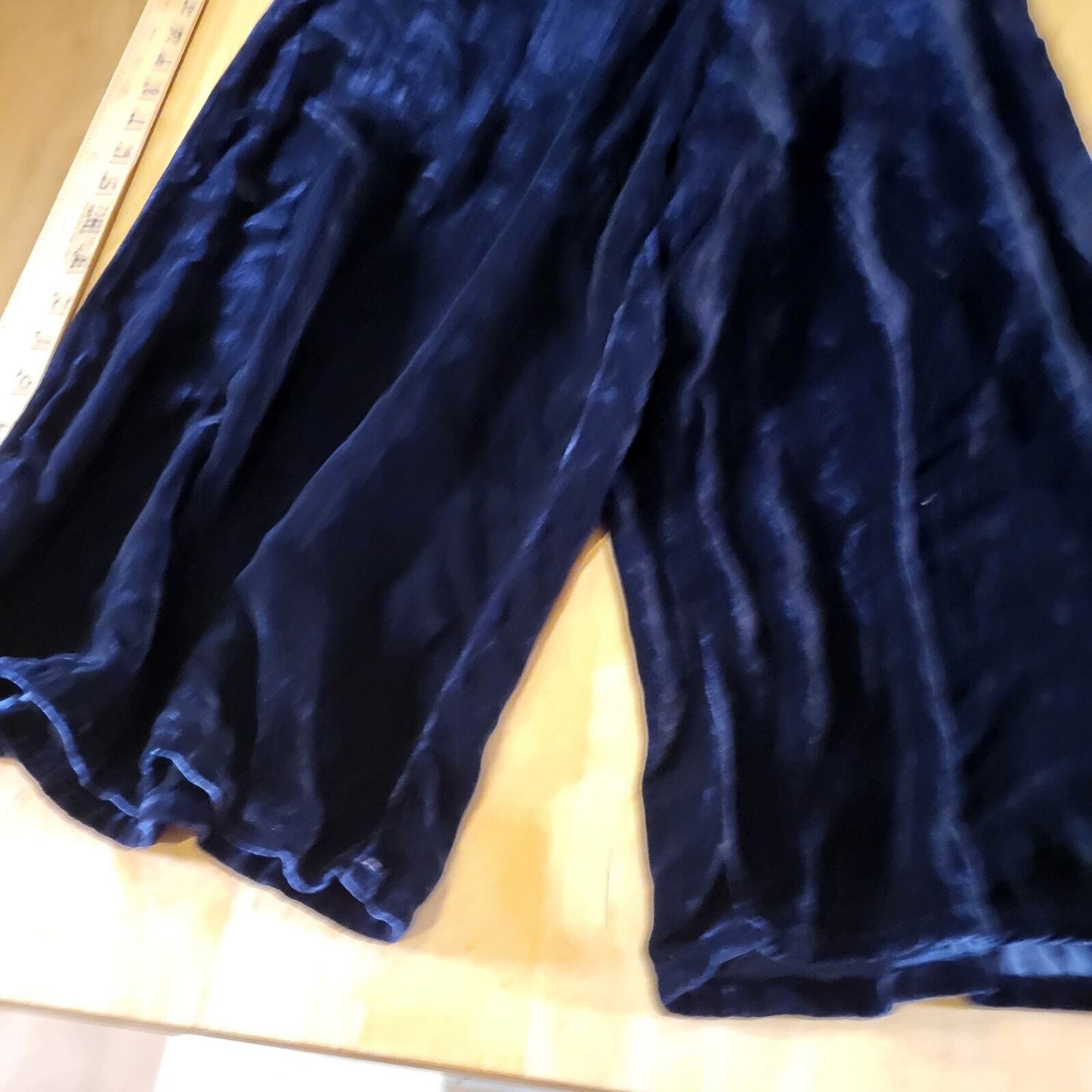 Lacausa Blue Velvet Sleeveless Wide Leg Jumpsuit XS 19" Rise Cropped