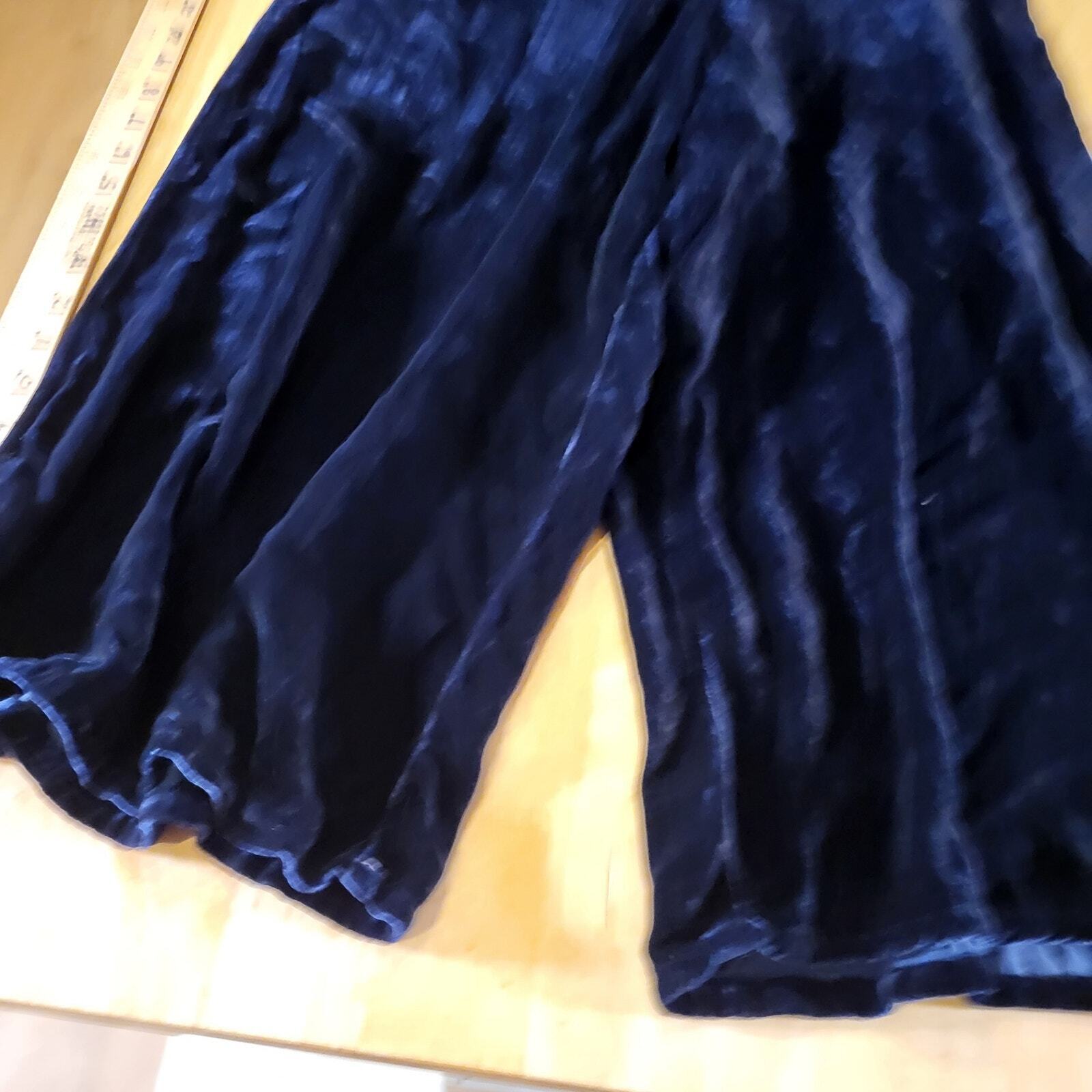 Lacausa Blue Velvet Sleeveless Wide Leg Jumpsuit XS 19" Rise Cropped