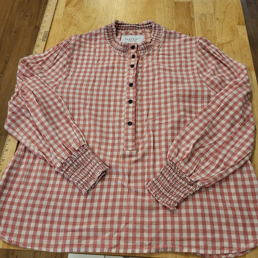 Rochelle Behrens The Shirt Gingham Pink Sheered Collar & Cuff Cotton Long Sleeve