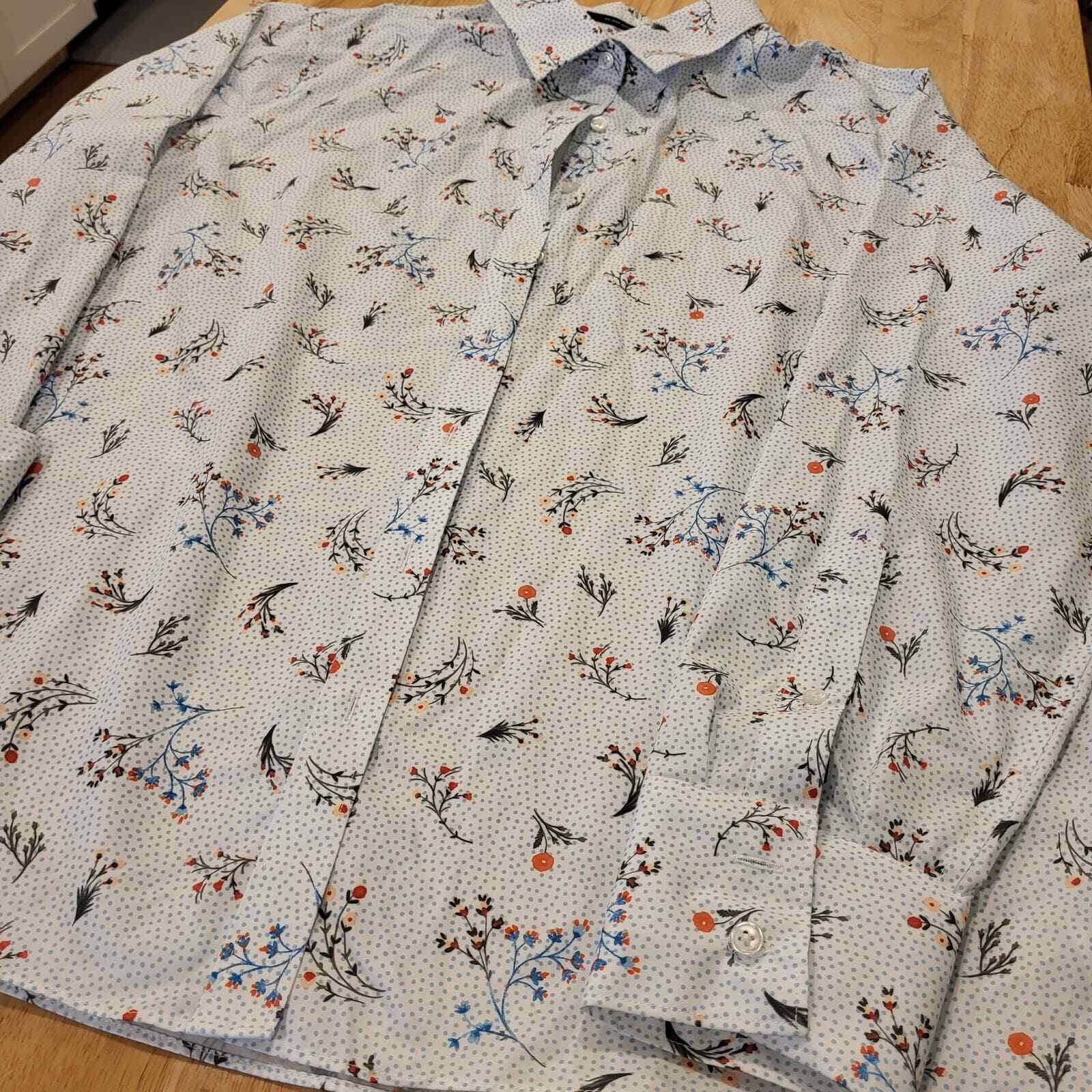 Floral Cotton Land's End Women's Button Down Collard Shirt No Iron Supima 16