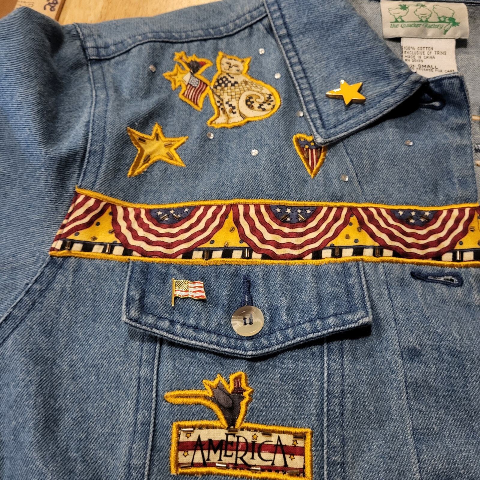 The Quacker Factory America Embroidered Jean Jacket Small
