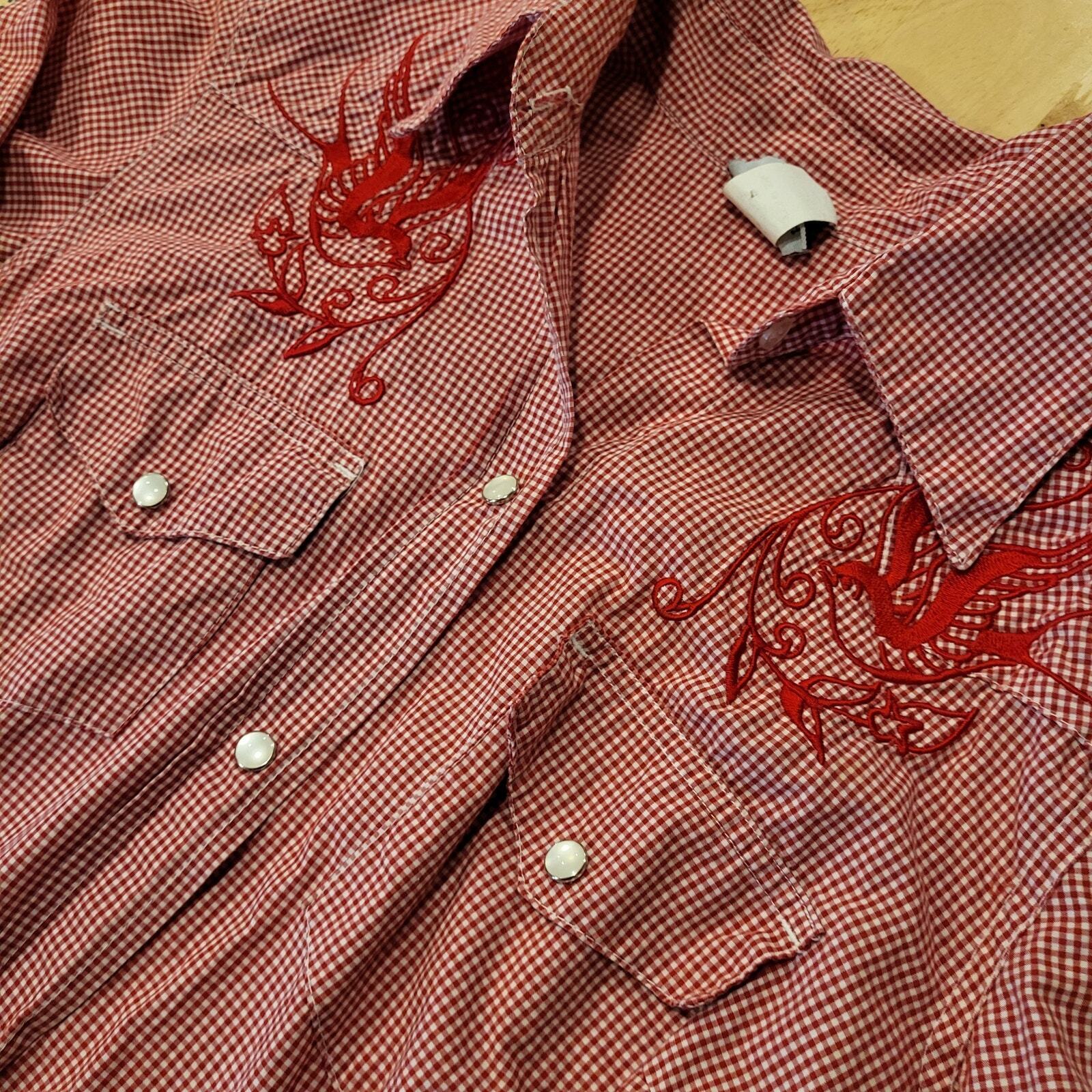 Vintage Sailor Jerry Red Gingham Pearl Snap Shirt Dress 18" P2P 32" Waist