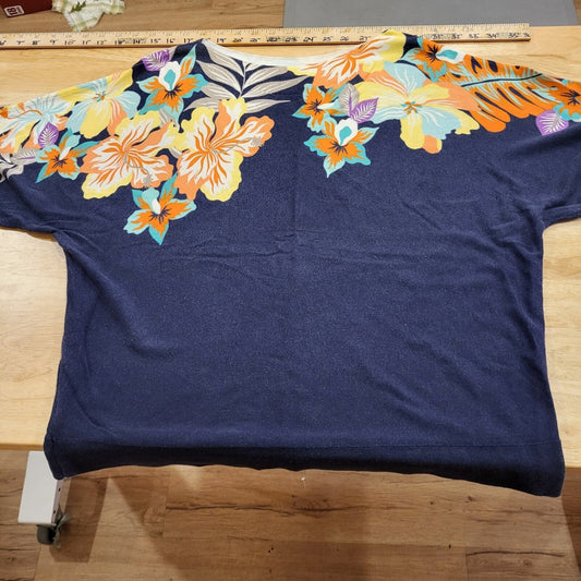 Talbots extra large 60% cotton 40% rayon Floral sweater knit Floral blue 23" P2P
