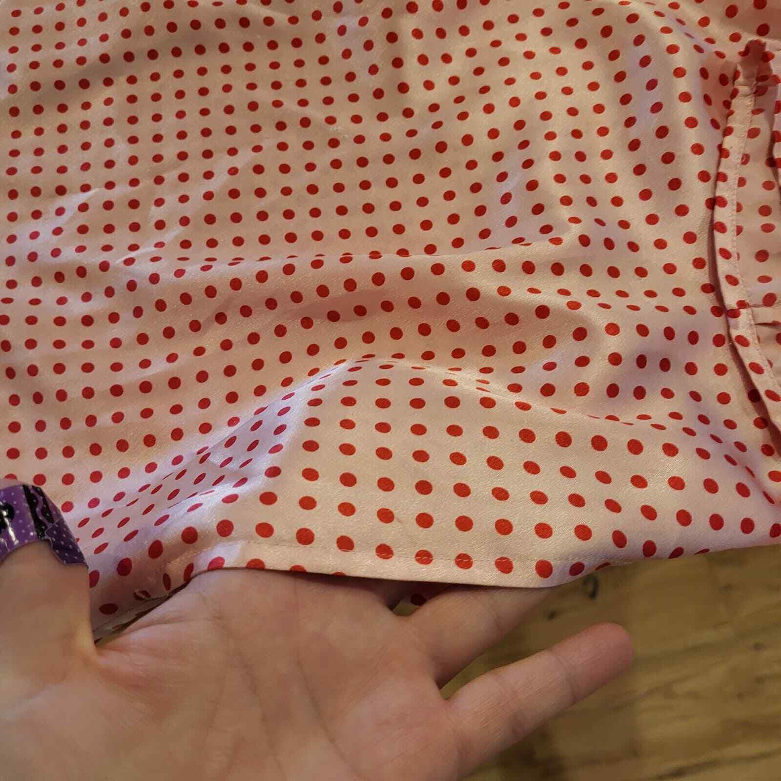 Pink & Red Polka Dot Satin Short Robe Lace Detail 26" Pit To Pit