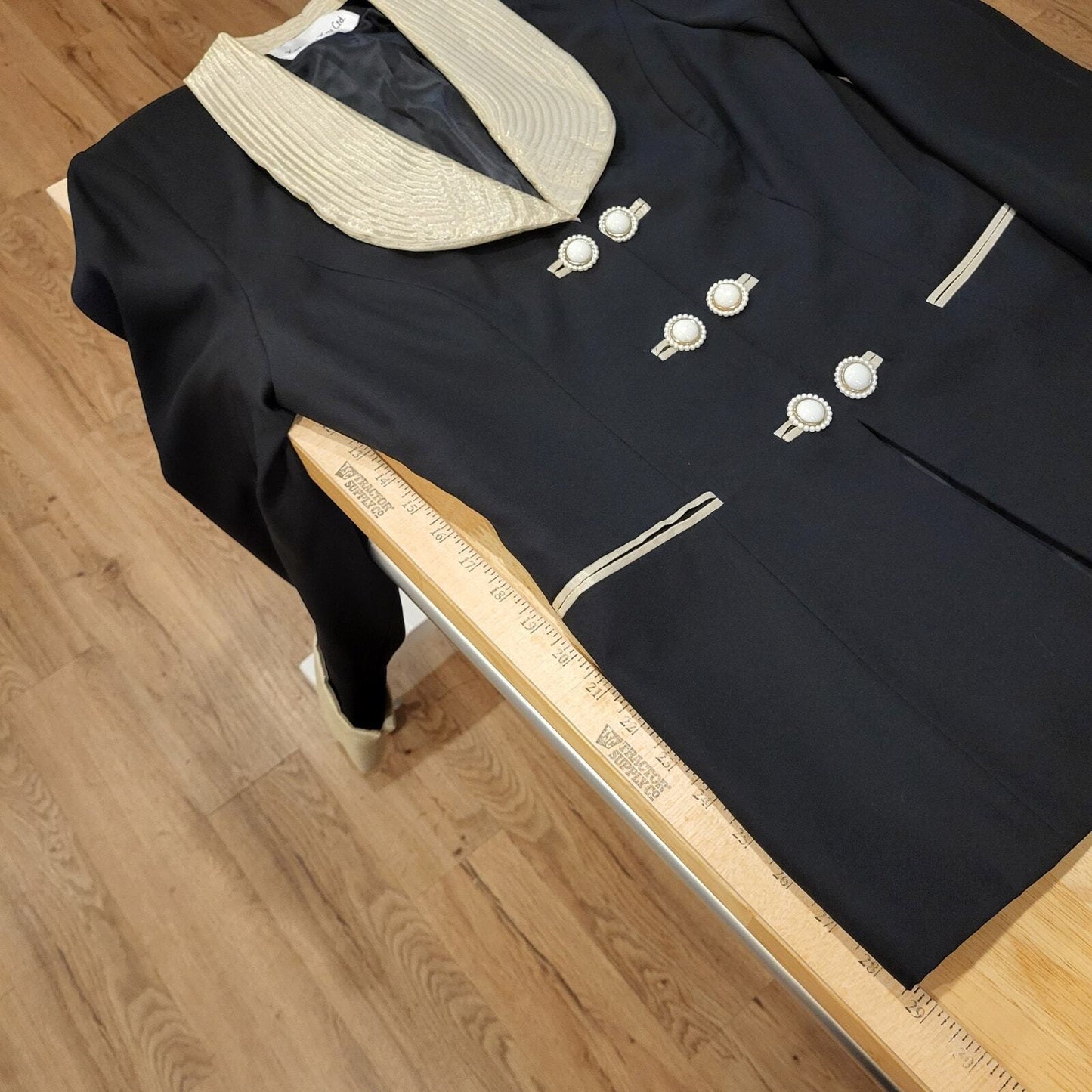 Vintage Katherine Kay Black with Gold Trim Blazer Coat 18" pit 2 pit