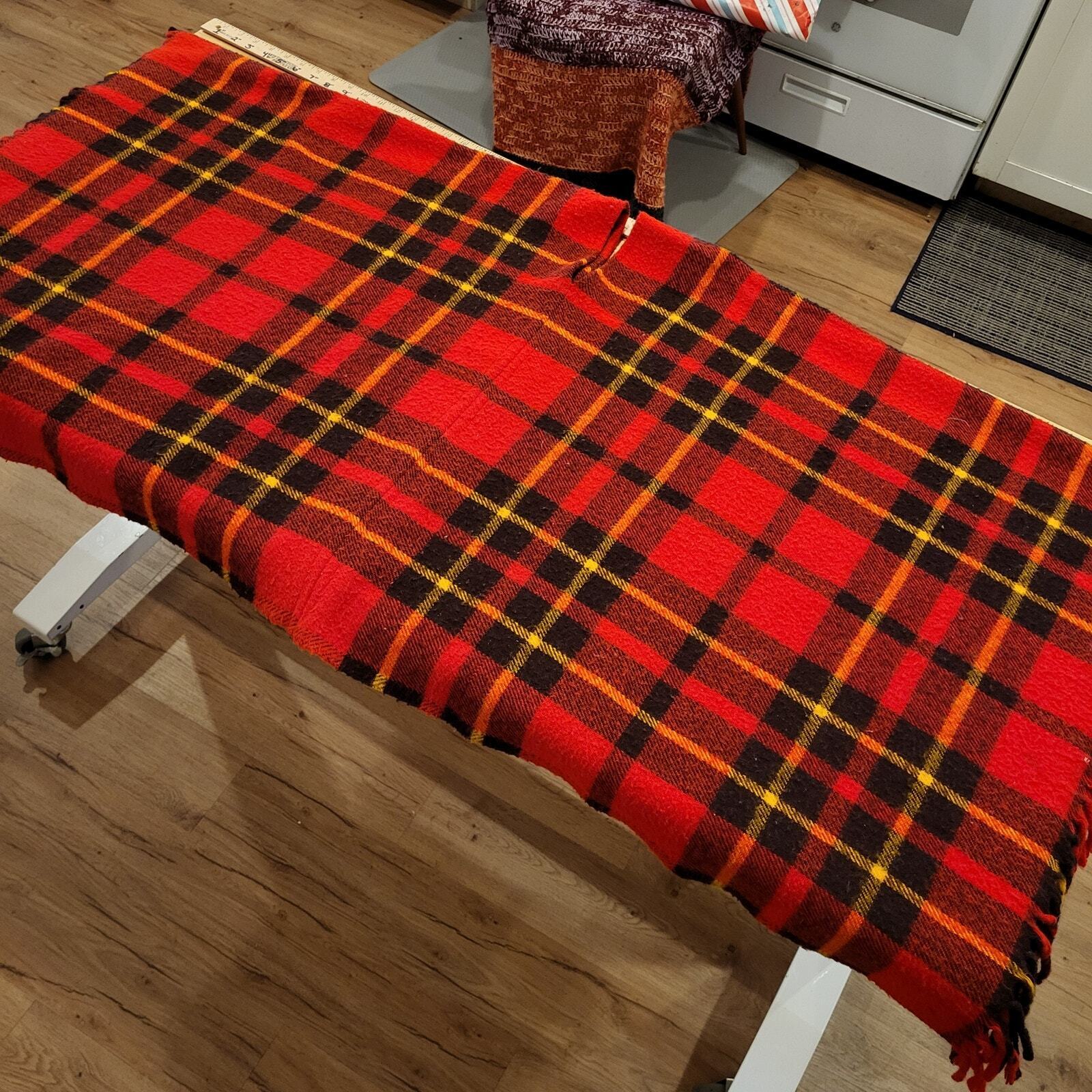 Red Plaid Tartan Possibly Wool Hand Made Poncho Multiple Ways to Wear