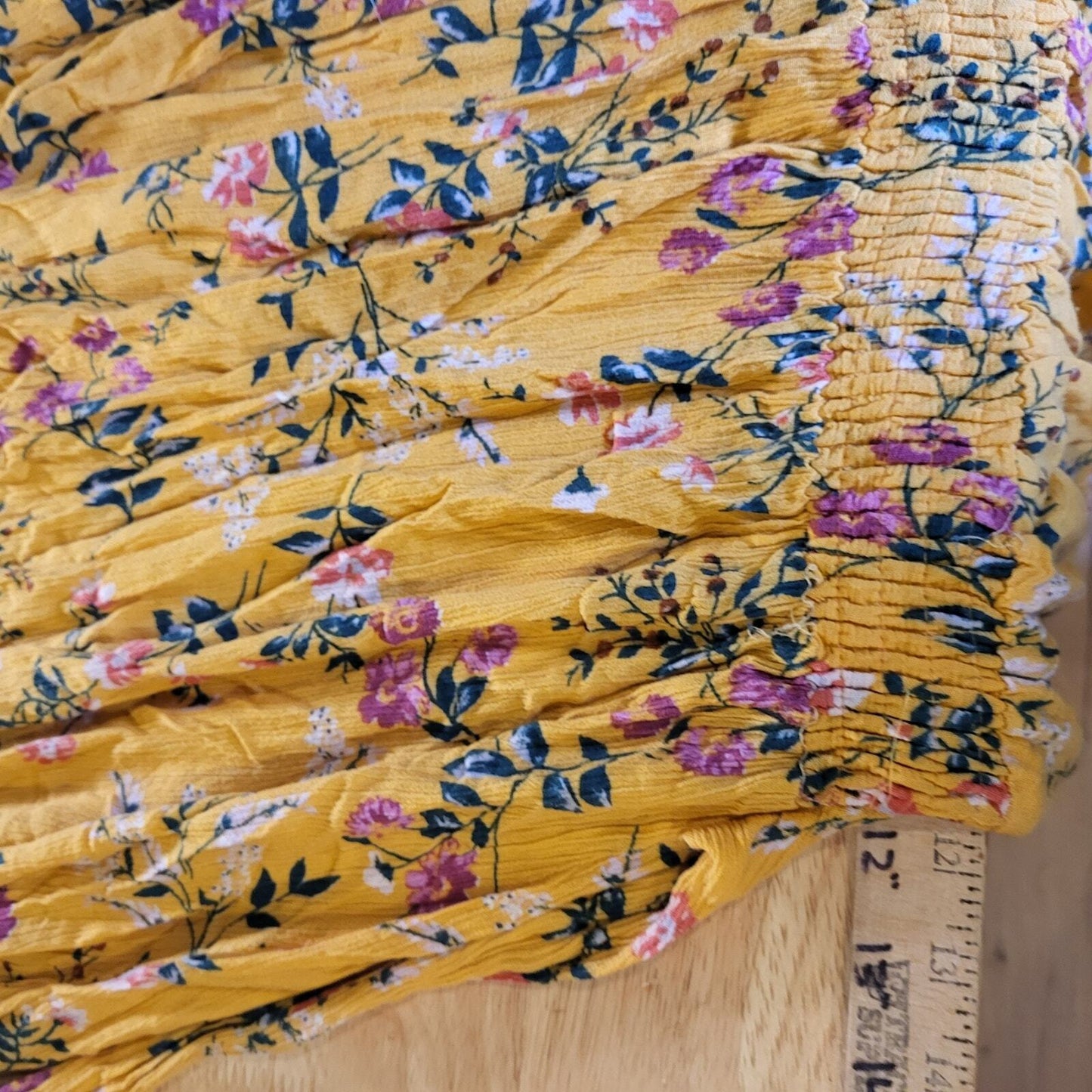 Yellow Floral V Neck Flow Flutter Sleeve 12"-22" Waist Tie Maxi Dress