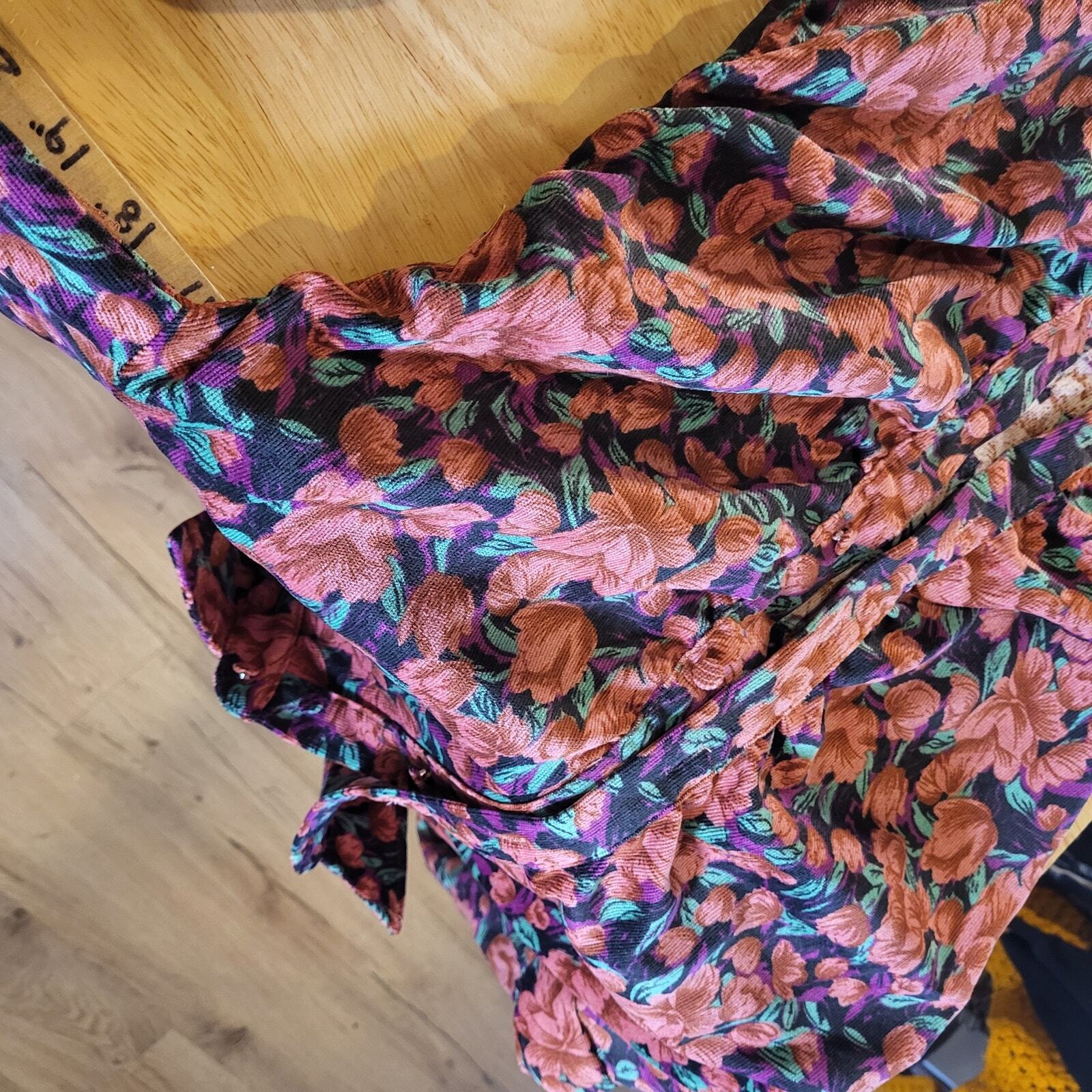 Fate Size Small Floral Pink Corduroy Collard Shirt Dress Gathered Button Down
