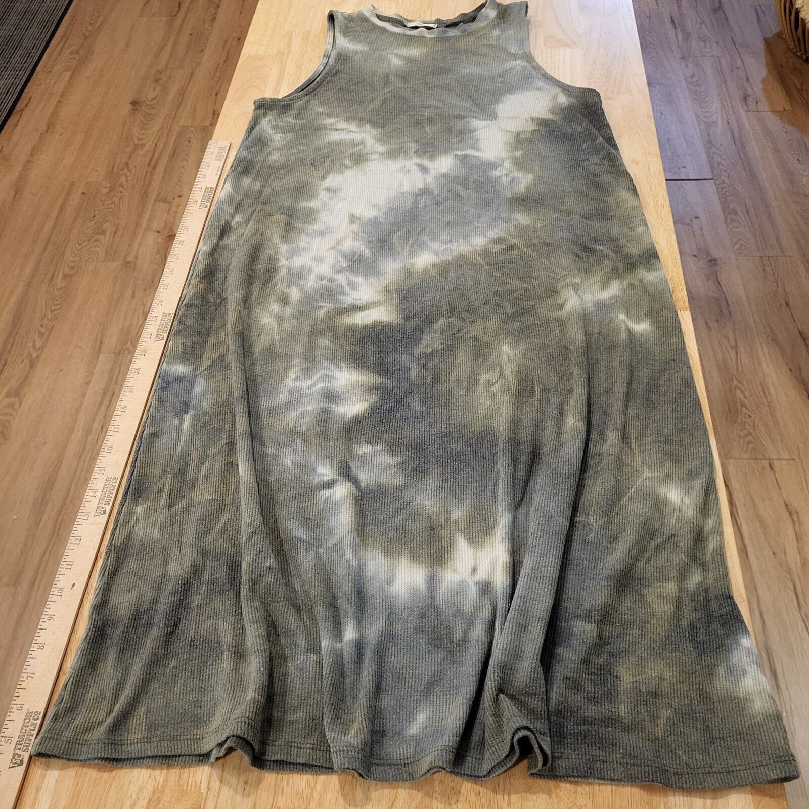 Green Cotton Waffle Knit Sleeveless Tank Midi Tank Cherish 21" pit 2 pit